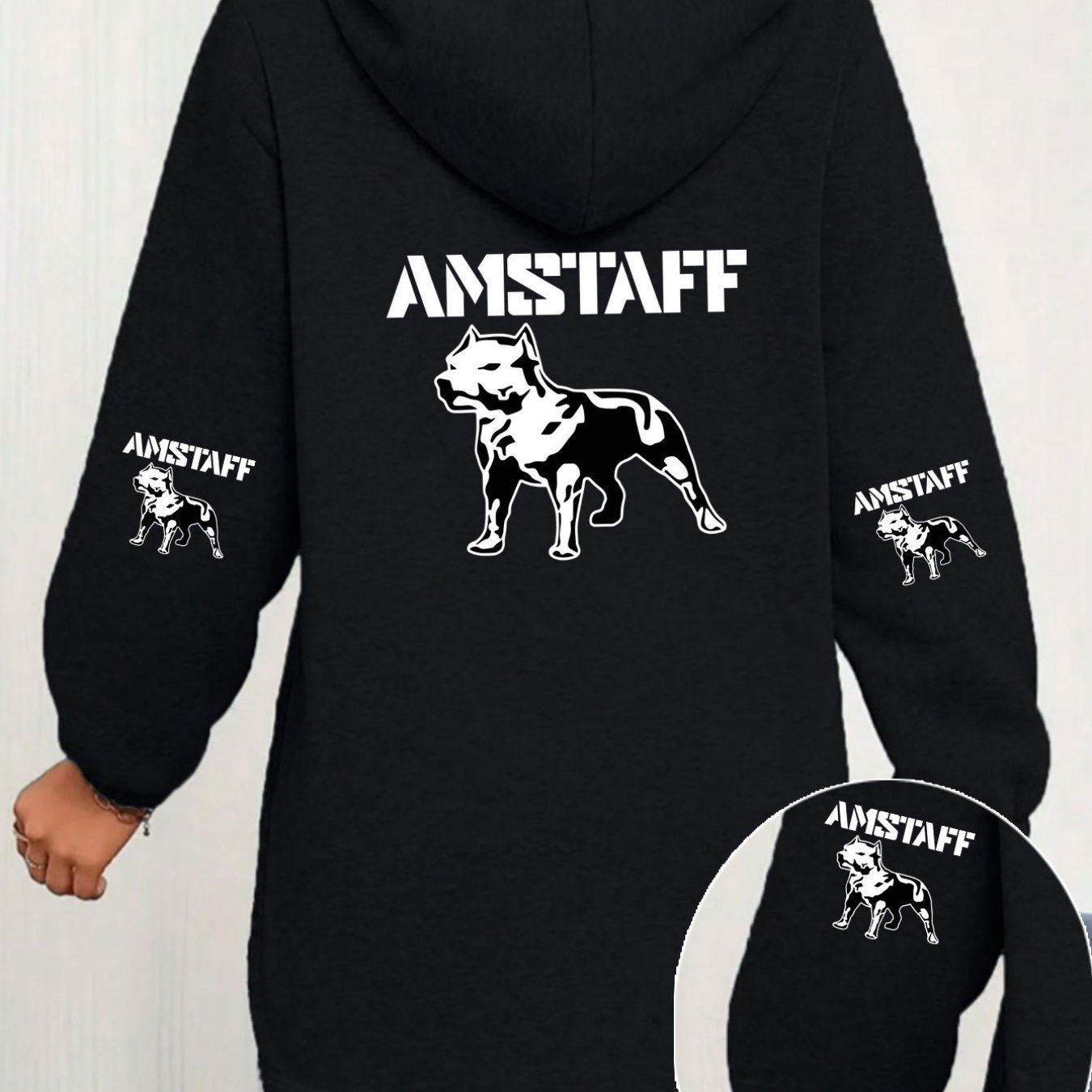 TEMU 1pc Fashion Women's Winter Elegant Mid-length Sweatshirt Jacket With Large Dog And Print Design, -lined Warm Casual Sport Long Sleeve Top With