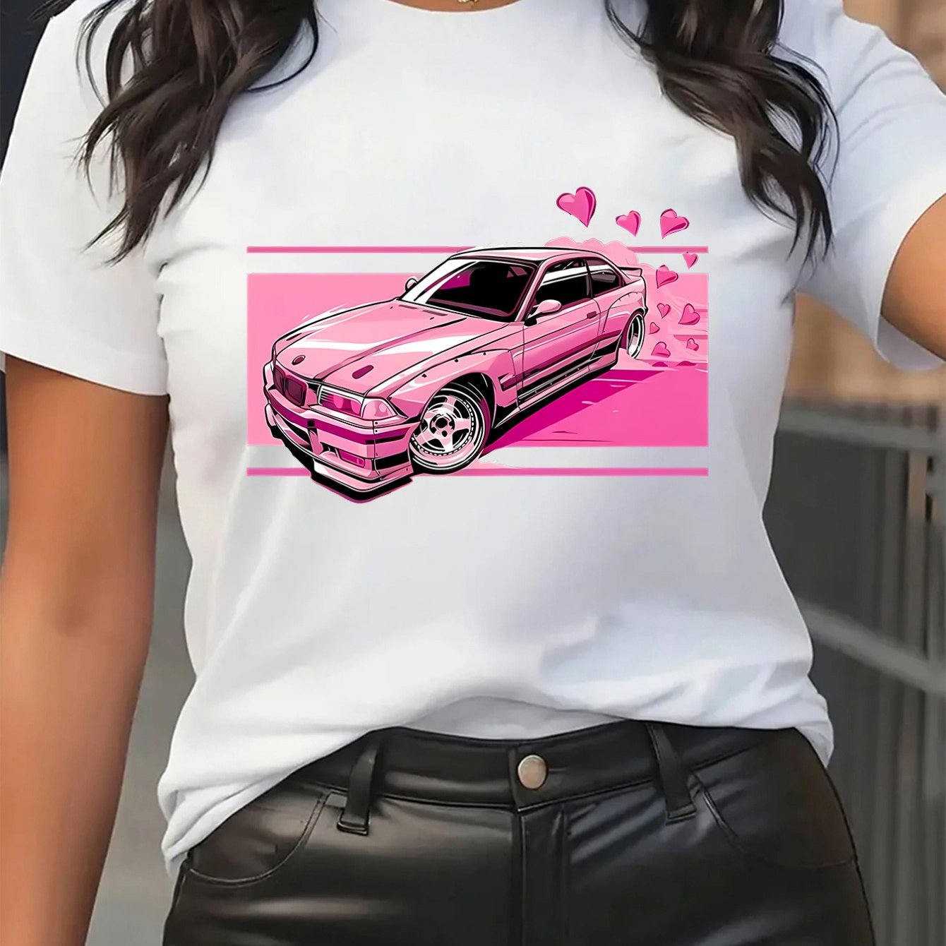 TEMU Unique Clothes T-shirt Short Sleeve For Restaurant Wear, Polyester Fabric, Pink , , Durable And Lightweight, Ideal For , Stylish Apparel, ,