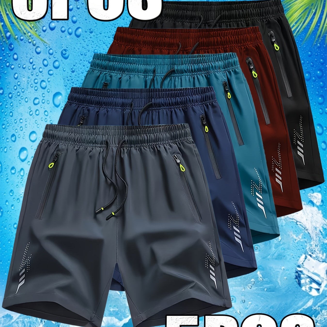 TEMU 5 pezzi Pantaloncini sportivi unisex , tasche con zip su entrambi i lati, coulisse in vita, variet� di combinazioni di colori, per l'estate,