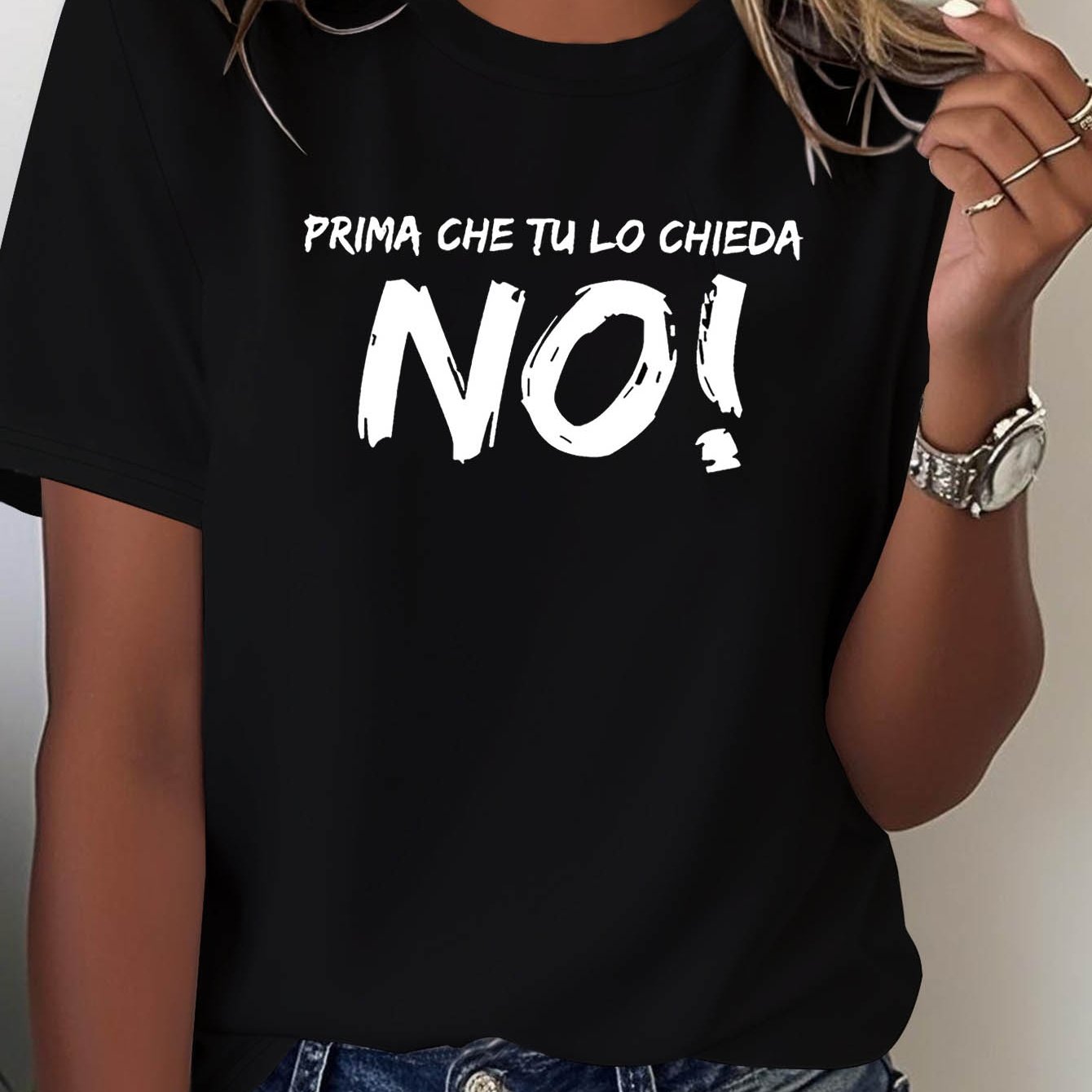 TEMU Che Tu Lo No Letter Print Women's T-shirt, Short Sleeve Crew Neck Casual Top For Summer & Spring, Women's Clothing