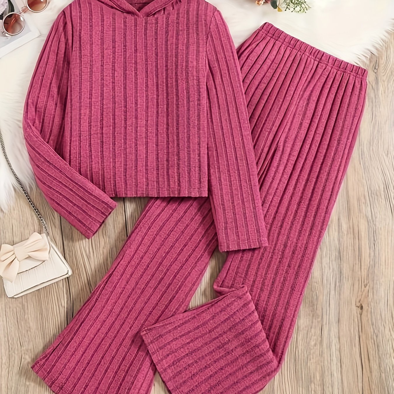 Plus Size Casual Lounge Set, Women's Plus Solid Long Sleeve V Neck Ribbed  Knit Medium Stretch Top & Pants Pajamas 2 Piece Set