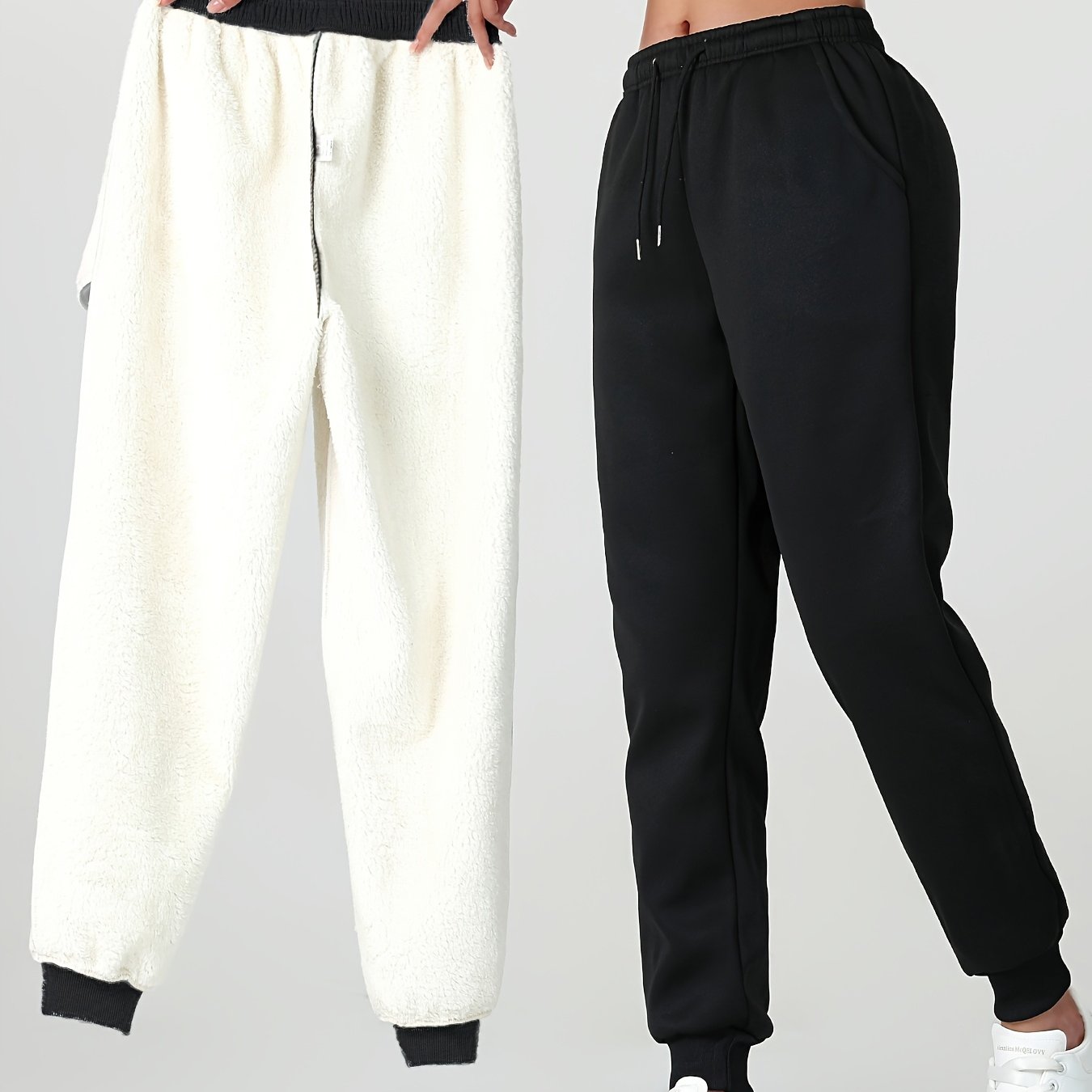 E-shop 1 Stück Herbst Winter Damen , Gefütterte Warme Freizeithose mit Elastischem Kordelzugbund, Schrägtaschen, Winddichte mit für Winter Zuhause