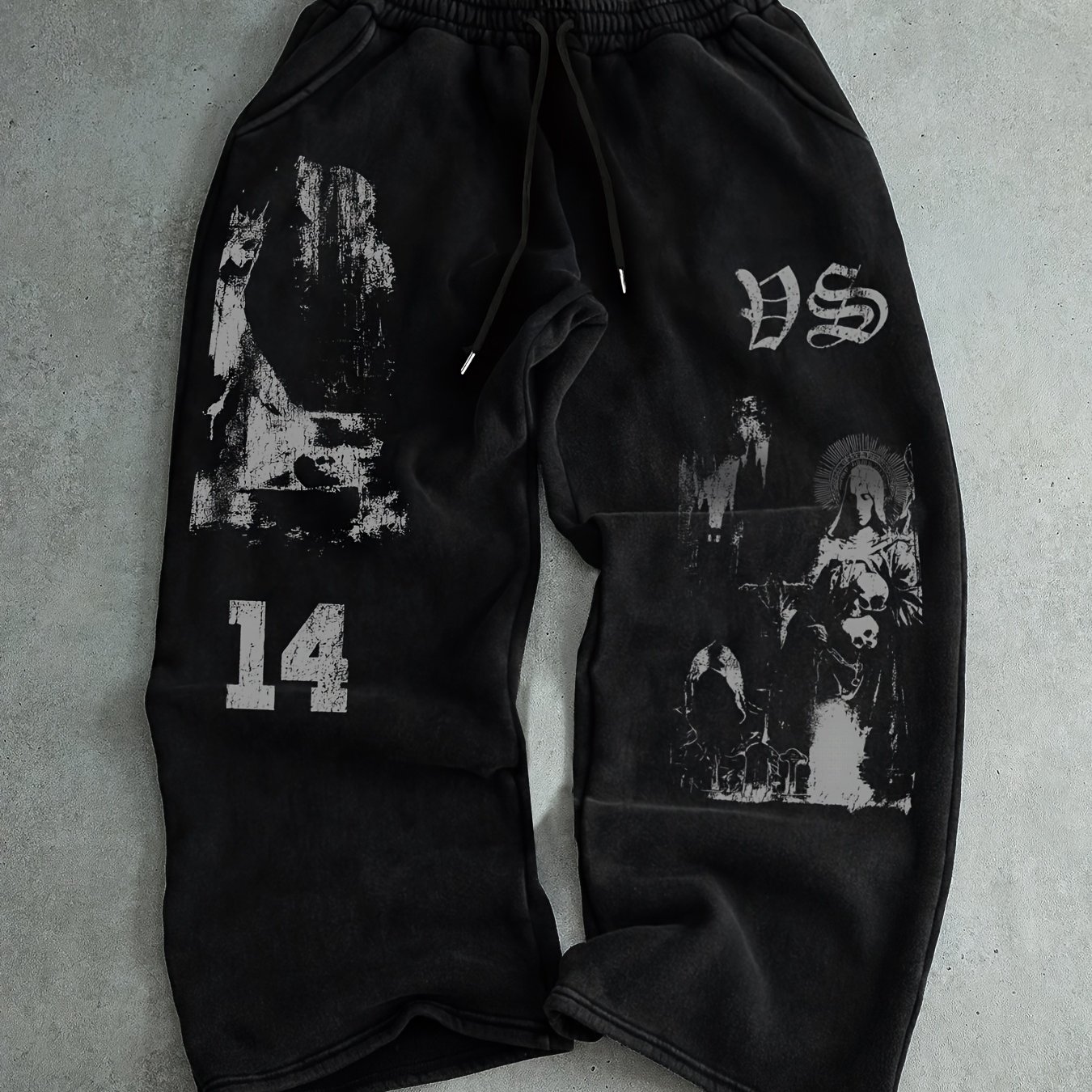 TEMU Distressed Religious Portrait Print Sweatpants, Men's Casual Long Pants