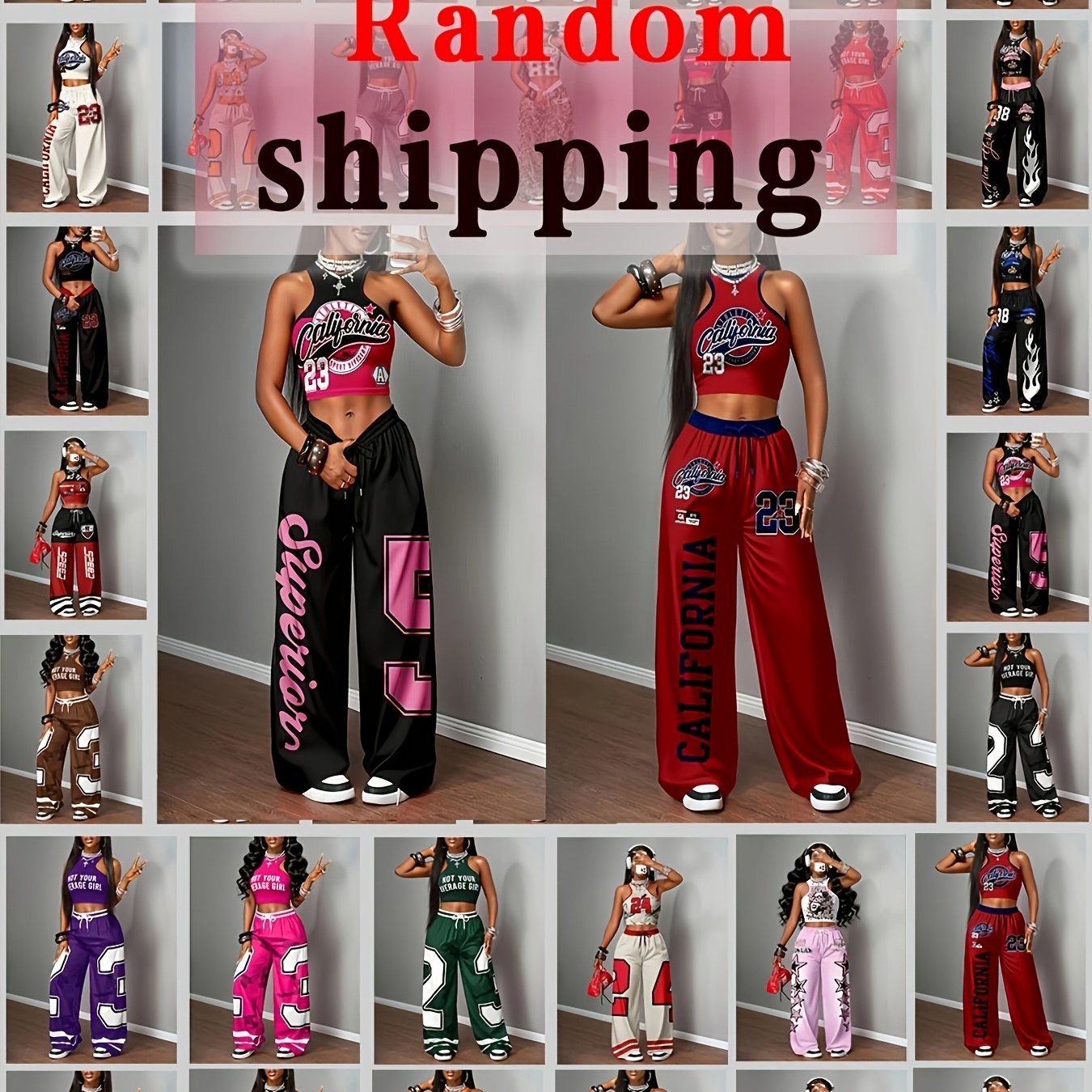 TEMU Random Style 2pcs Set Of Women's Fashion Printed Vest And Wide-leg Pants 2pcs Set Of Casual Suit Blind Box Shipping Color And Style Random