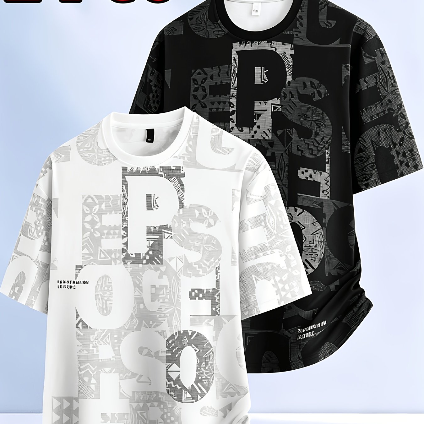 TEMU 2pcs Men's Short-sleeve T-shirts - Loose-fit Breathable Round Neck Full-body Letter Print & Suitable For Daily Wear, College, Streetwear, Sports
