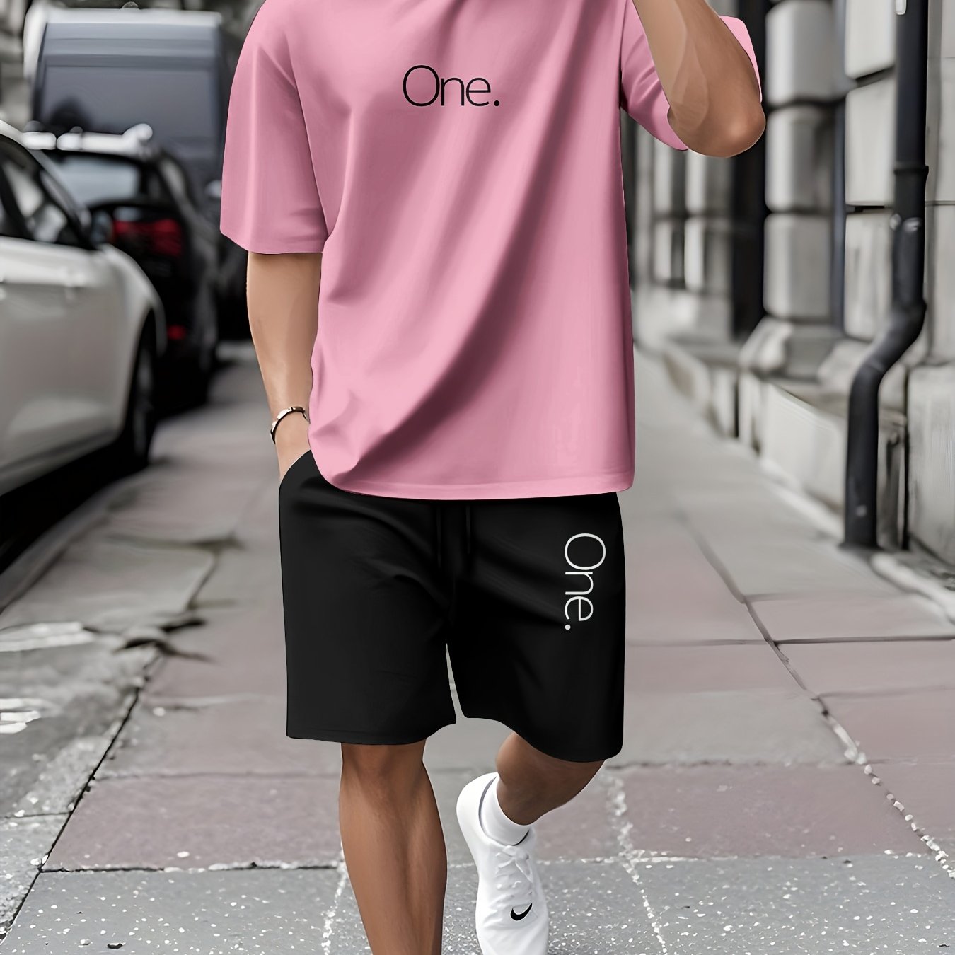 TEMU Conjunto de 2 piezas de camiseta de cuello y pantalones cortos para hombre