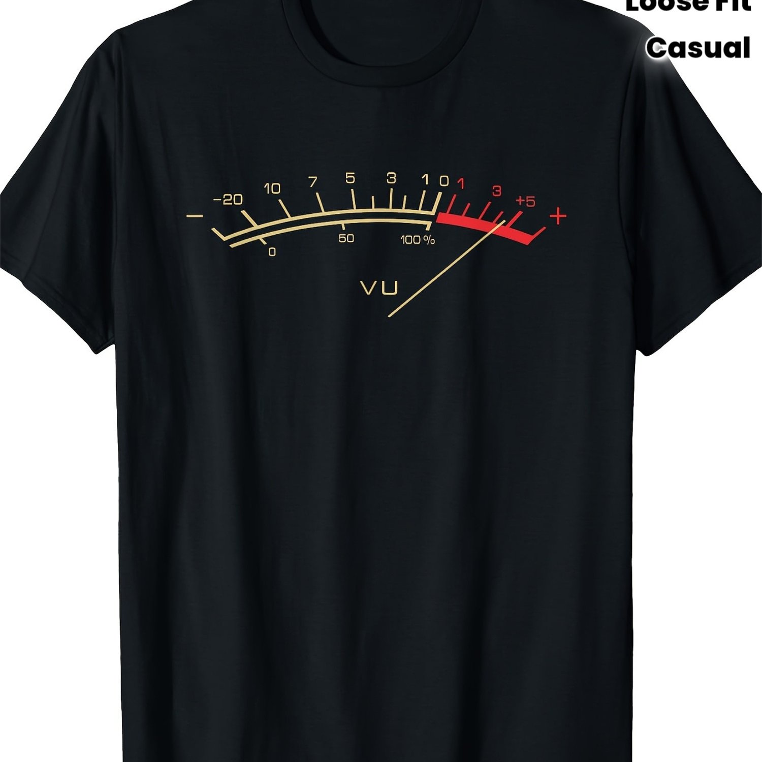 TEMU Men's Vintage T-shirt - Designed For Music Lovers Of The 70s And 80s, Featuring A And Volume Control Knob, Made Of Soft And Breathable Black