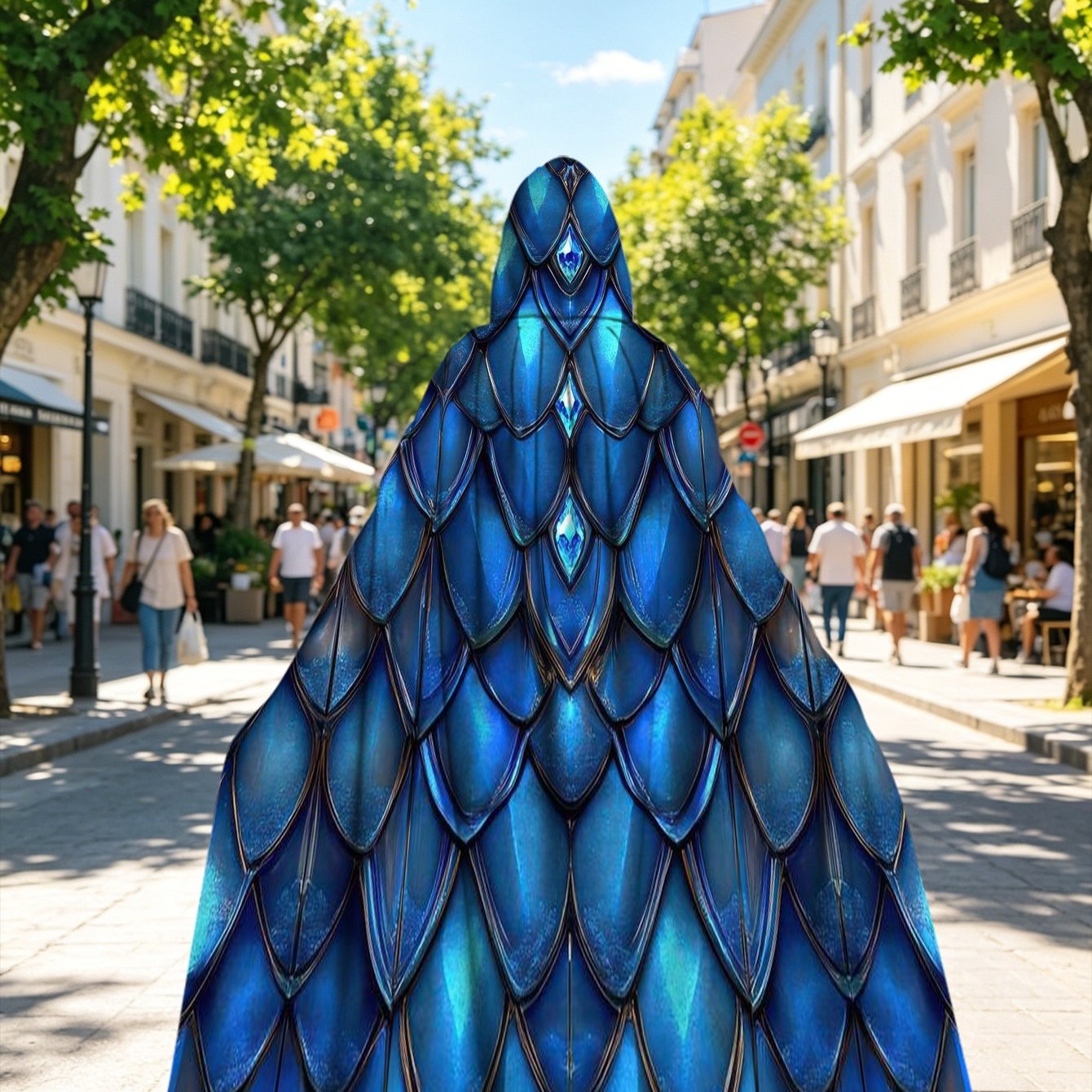 TEMU 1pc 1pcs Hooded Cape Costume With Hood - Blue Dragon Scales, 100% Polyester Machine Washable Hooded Robe Suitable For Halloween, Cosplay, Themed