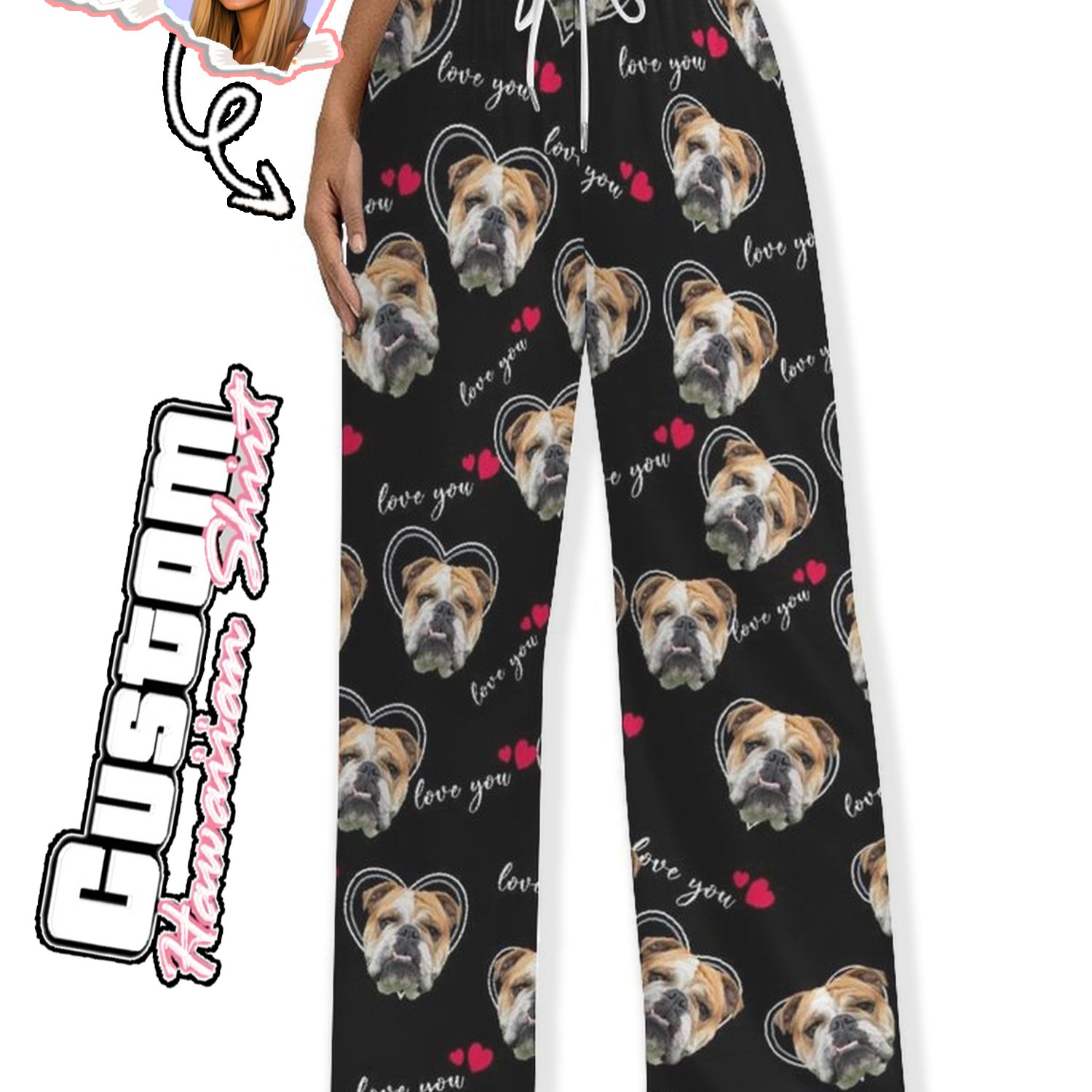 TEMU Customized Men's And Women's Pet Photo Pajama Pants Personalized Face Print Pajama Pants With Abstract Portraits And Patterns Ideal For