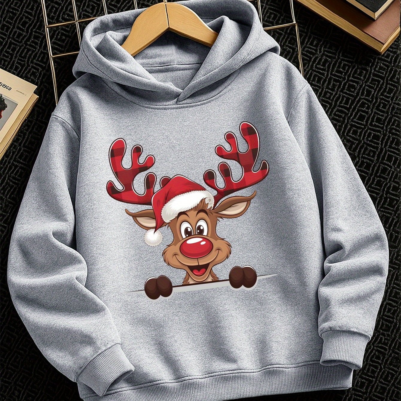 TEMU 1103 N Christmas Autumn And Winter Boys' Trendy Casual Hoodie, Stylish Sports Print For Outdoor Activities