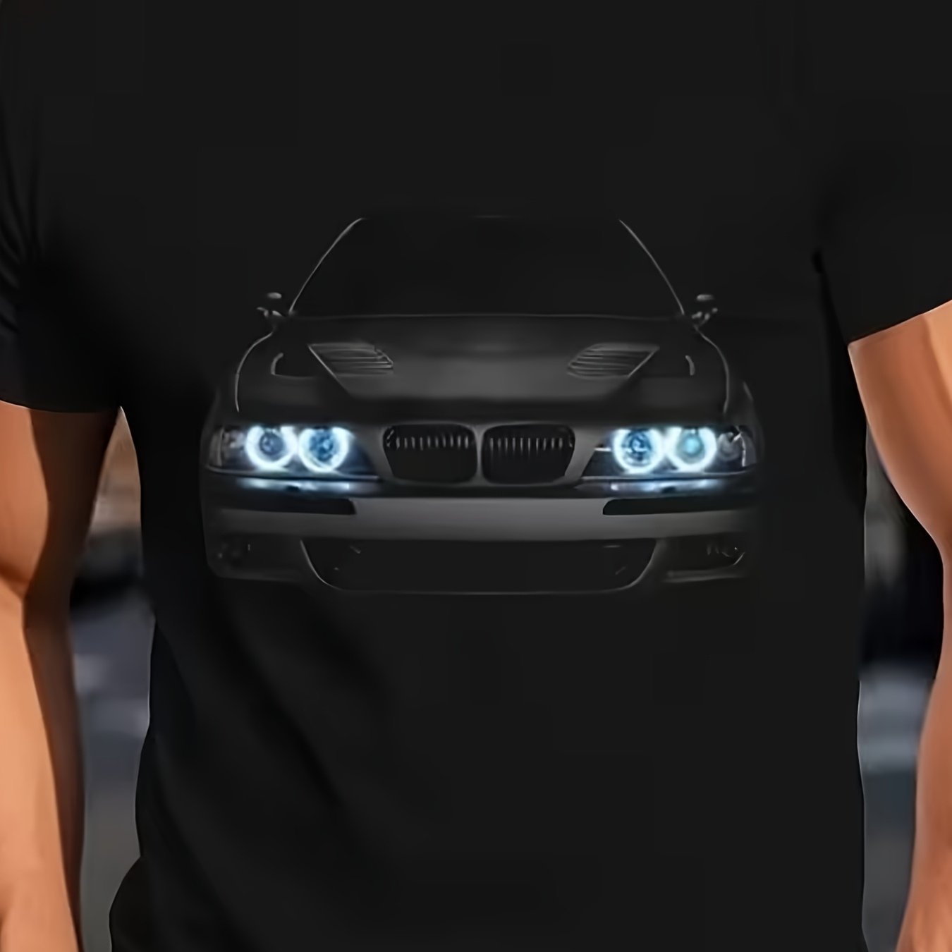 Men's T-shirtmen's Graphic T-shirt- Blue Headlight Front View - Lightweight Summer Top- Casual Daily Wear For Car Enthusiasts, Crew Neck T-shirt, Breathable Fabric, Plus Size