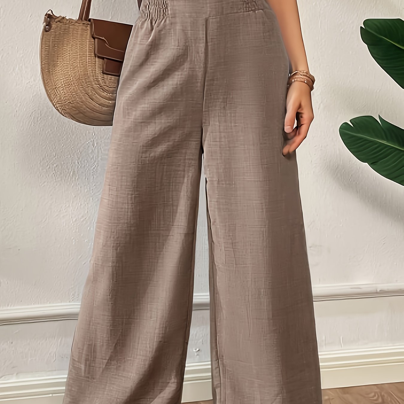 TEMU Solid Color Wide Leg Pants, Casual High Waist Pants For , Women's Clothing