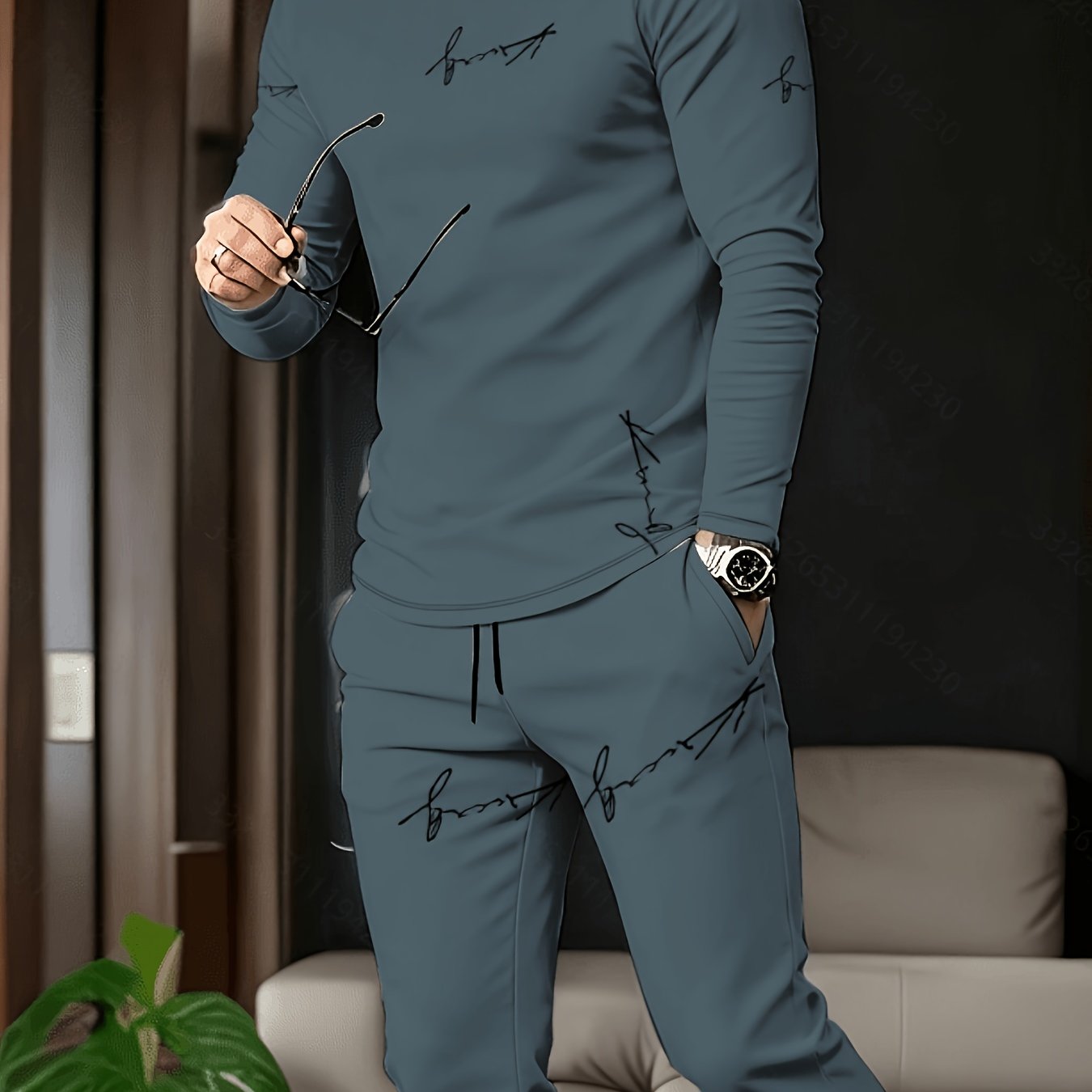 TEMU Men's Casual , Long Sleeve And Trousers, Fashionable And Outing Versatile Clothing Trendy Two-piece Set Men's
