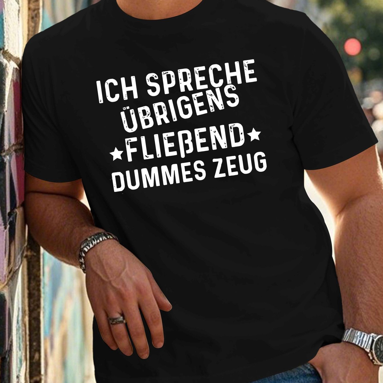 TEMU Interessantes deutsches Crinkle Plus Size Herren-T-Shirt, PLUS SIZE