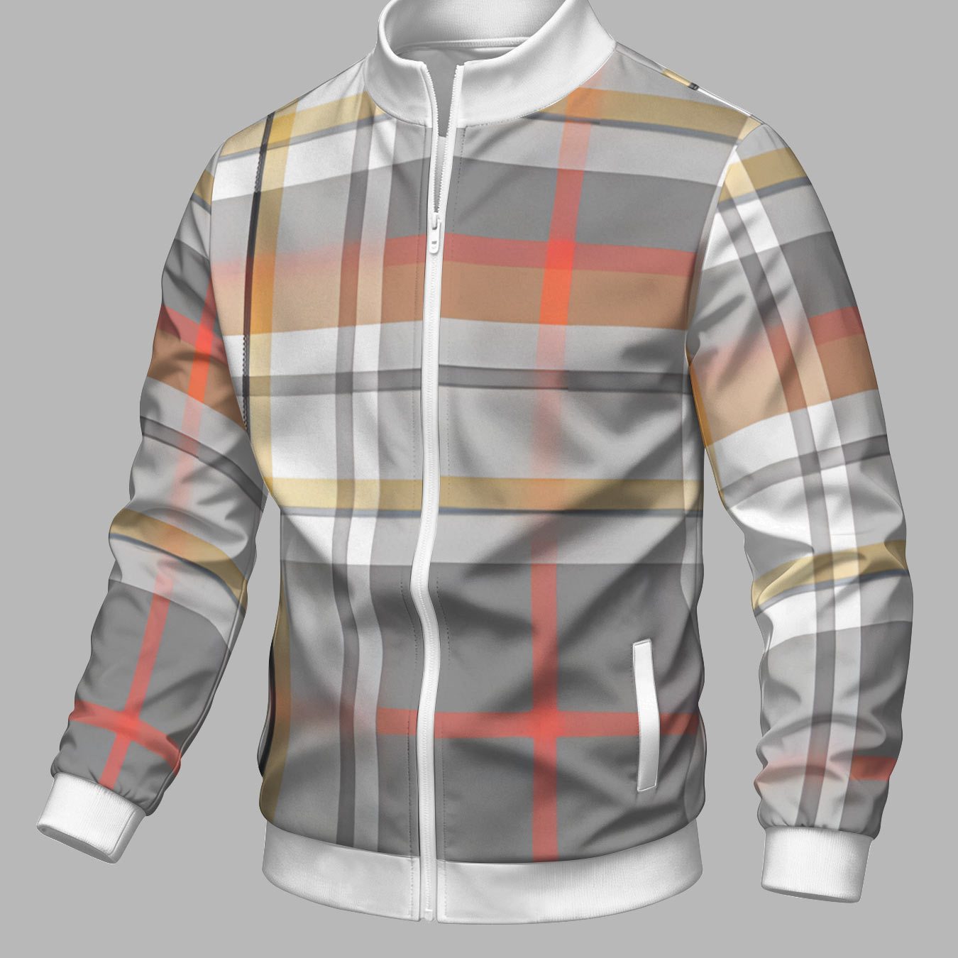 TEMU Men's Novelty Autumn/winter Long-sleeve Zipper Sports Jacket, Vintage British-style Multicolor Checkered Print, Stand Collar Zipper Casual