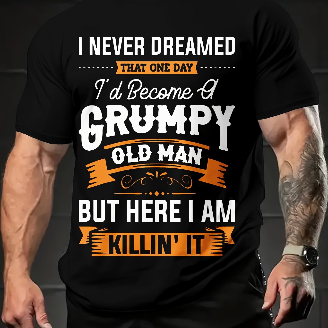 TEMU 1pc Slogan Print Round Neck Short Sleeve T-shirt, Plus Size Men's Casual Casual Party, Humorous Retro Style, Breathable Polyester Fiber, Summer,