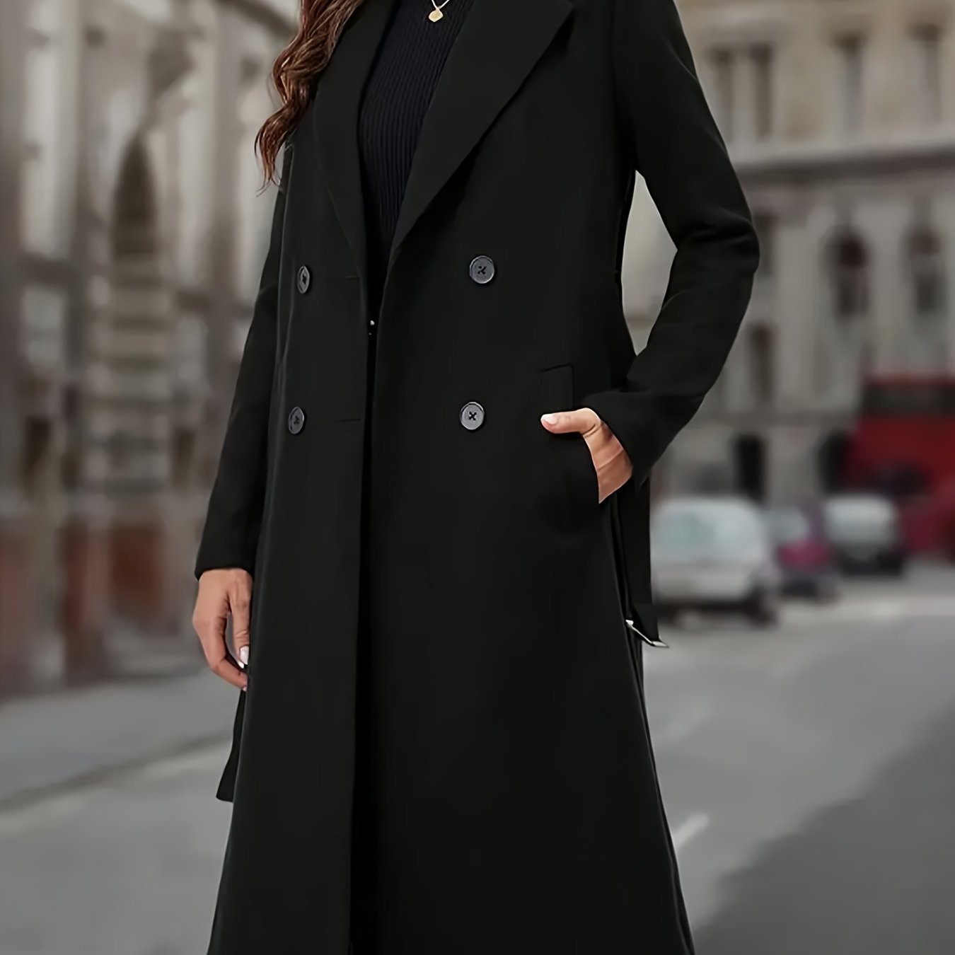 TEMU Women'-breasted Tweed Coat Long Length Temperament Fashion Tweed Overcoat