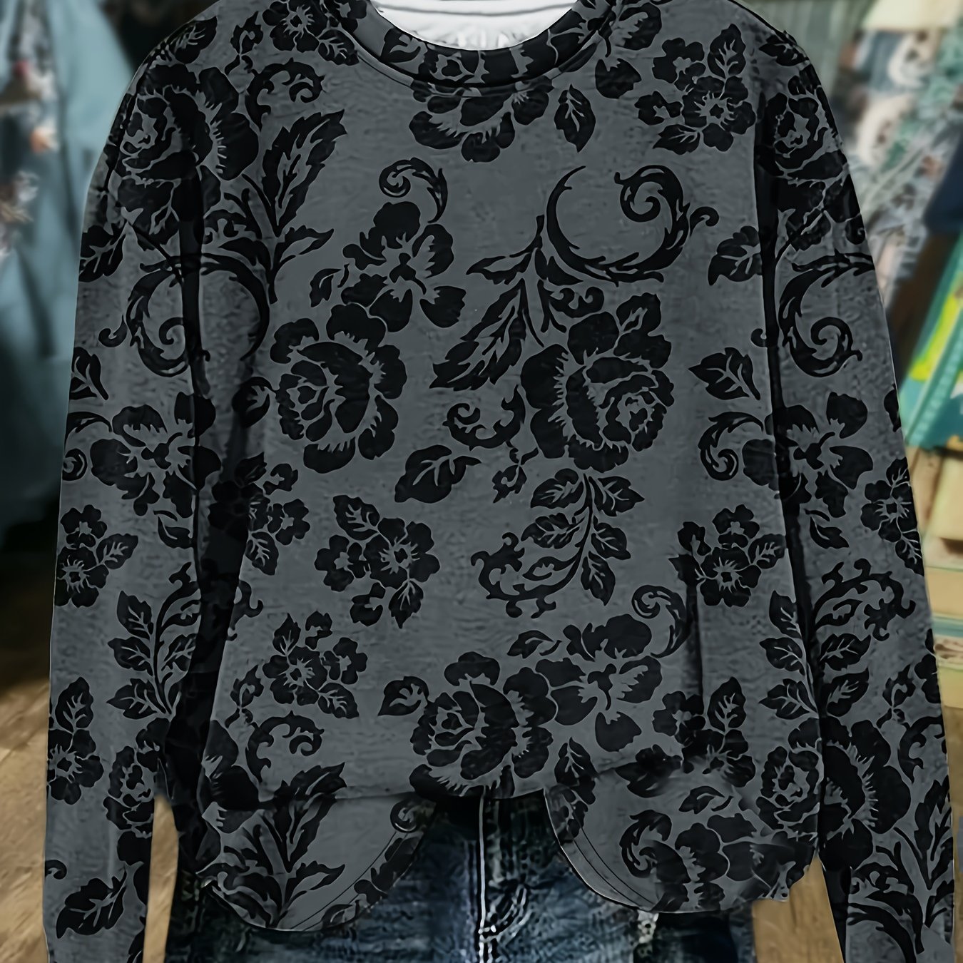 Plus Size - Plus Size - Plus Size Print T-shirt, Casual Long Sleeve Round Neck Top, Suitable For Spring And Autumn, Women's Plus Size Clothing