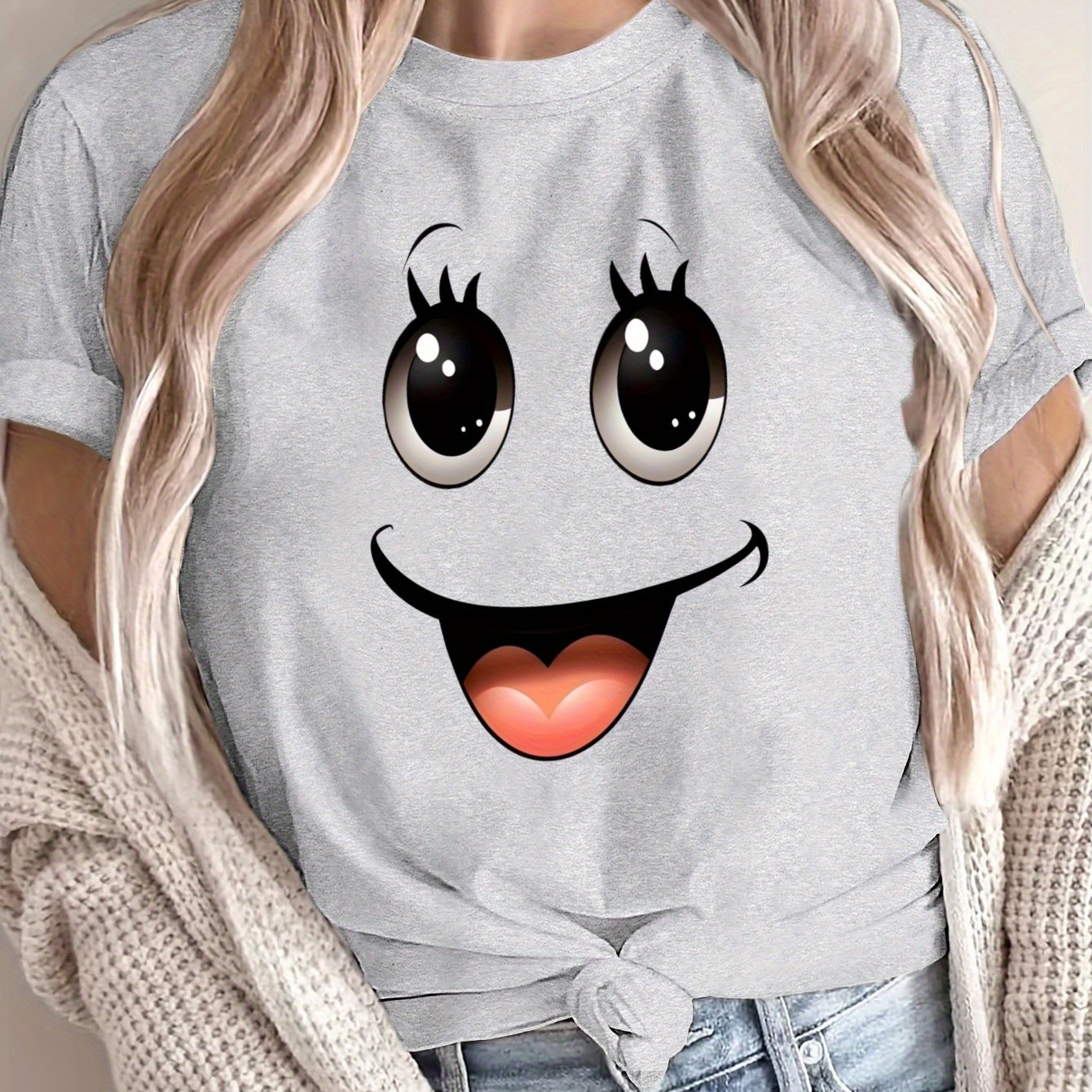 TEMU Women's Loose Large Size T-shirt, Spring And Summer Round Neck Casual Short Sleeve, Comfortable Breathable Fabric, Casual Style