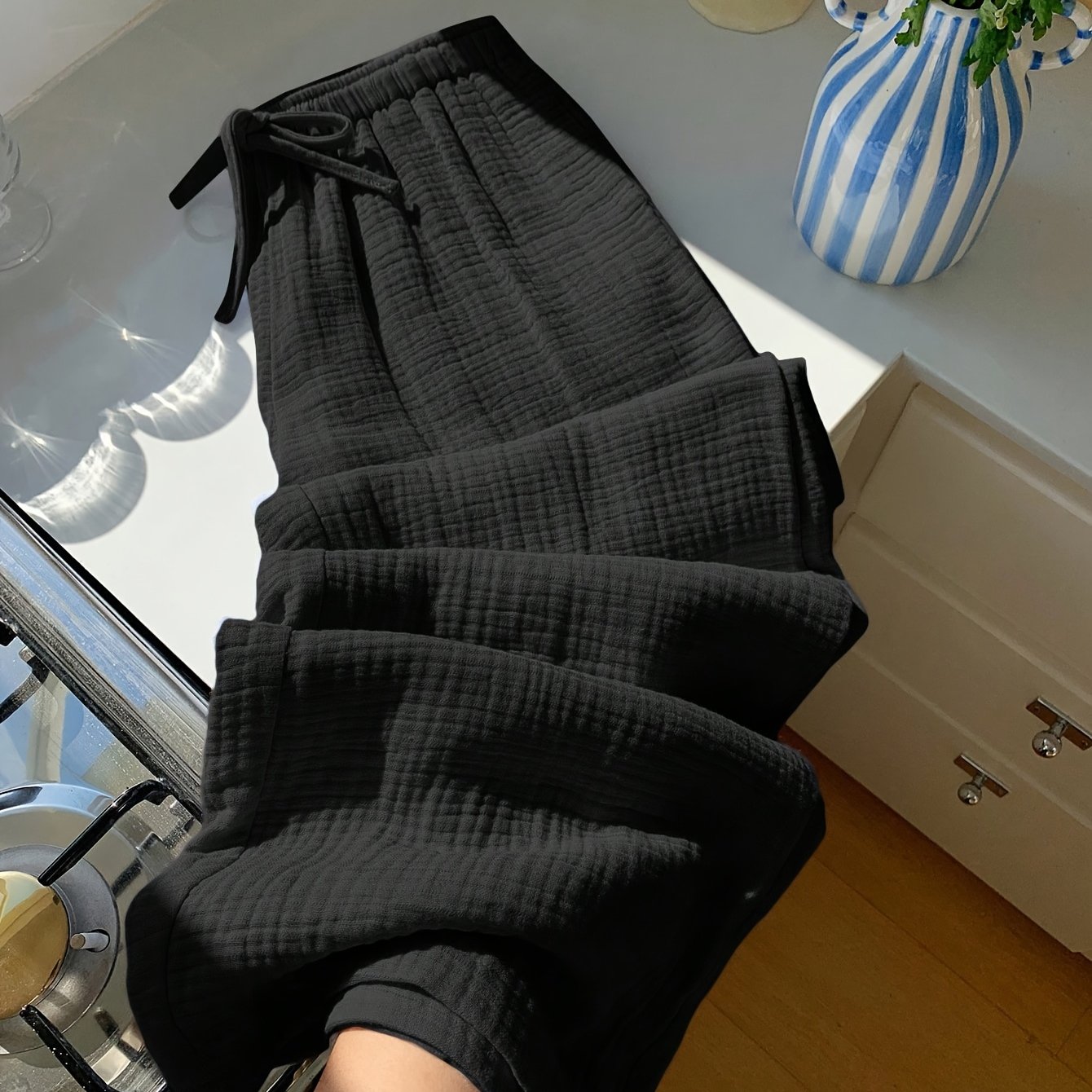 Women' Color Tie Waist Loose Wide Leg Casual Pants Pants Bottoms For Women Women Pants 100% Pants