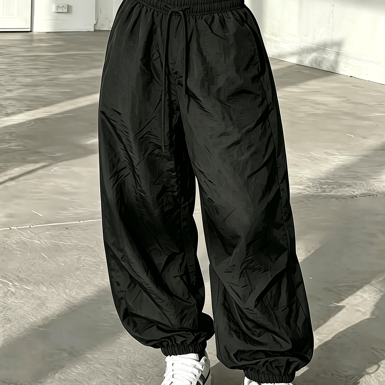TEMU Women's Drawstring Elastic Waist Ankle-cinching Multi- Pocket Wide-leg Long Pants Dark Sweet Cool Y2k Biker Casual Trousers