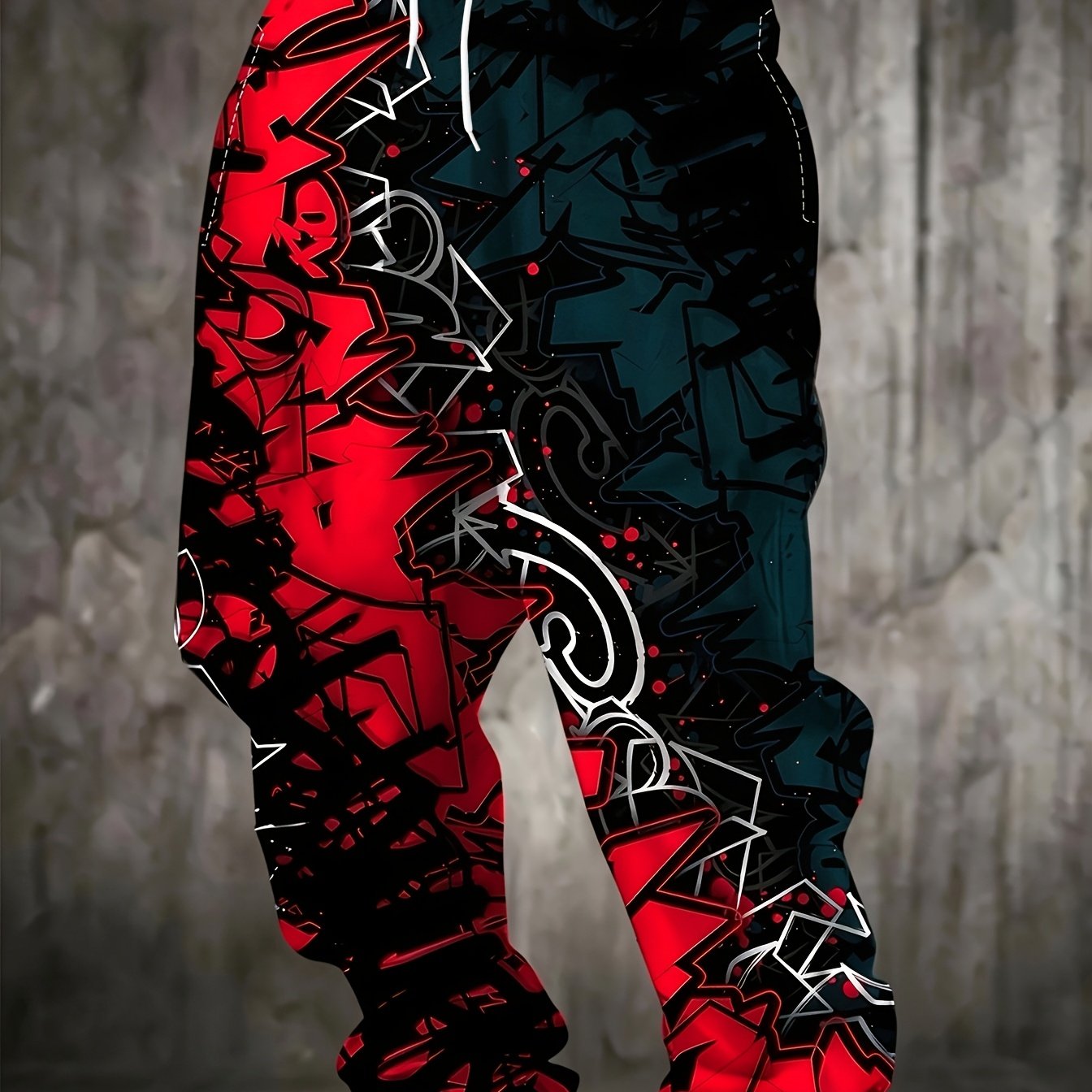 TEMU Men's 3d Graffiti Print Jogger Pants With Elastic Waistband & Drawstring - Loose Fit Sweatpants Suitable For - Wear, Gym, , Casual Streetwear -