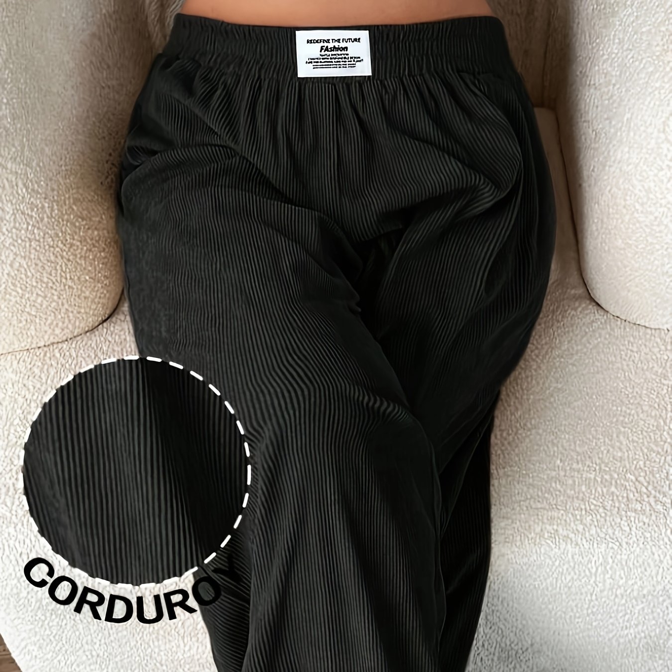TEMU Pantalon large à jambes évasées en velours pour femme grande taille - Pantalon taille haute avec tissu velours à pièces, couleur unie, convient
