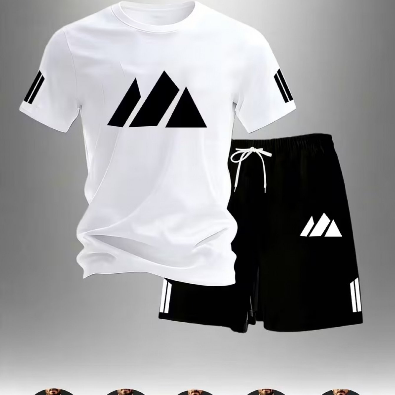 TEMU Men's Minimalist Sporty Short-sleeve T-shirt And Shorts Set With Printed Design. Features Crew Neck And Drawstring Shorts For , That Suits All