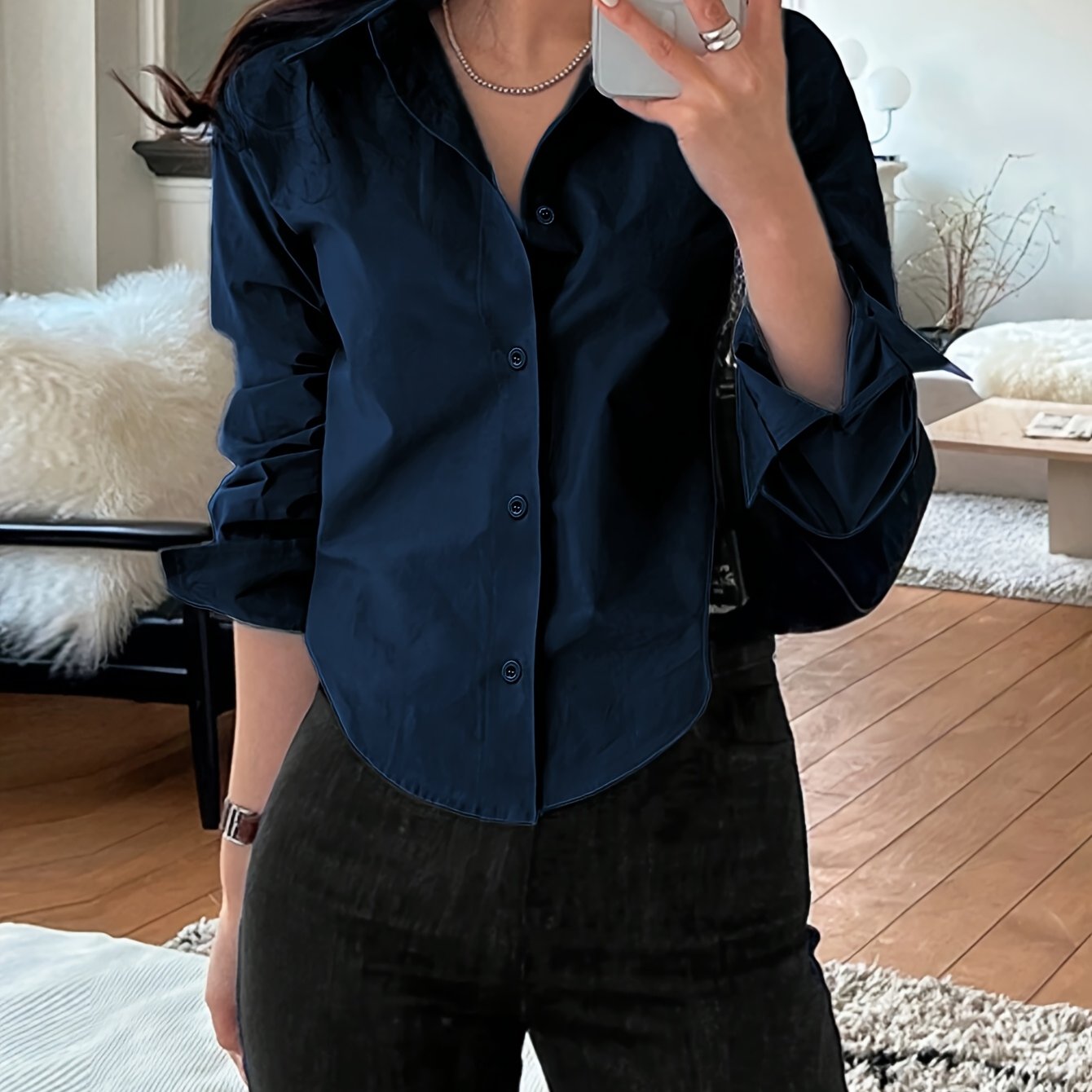 TEMU Women' Color Simple Long Sleeve Shirt
