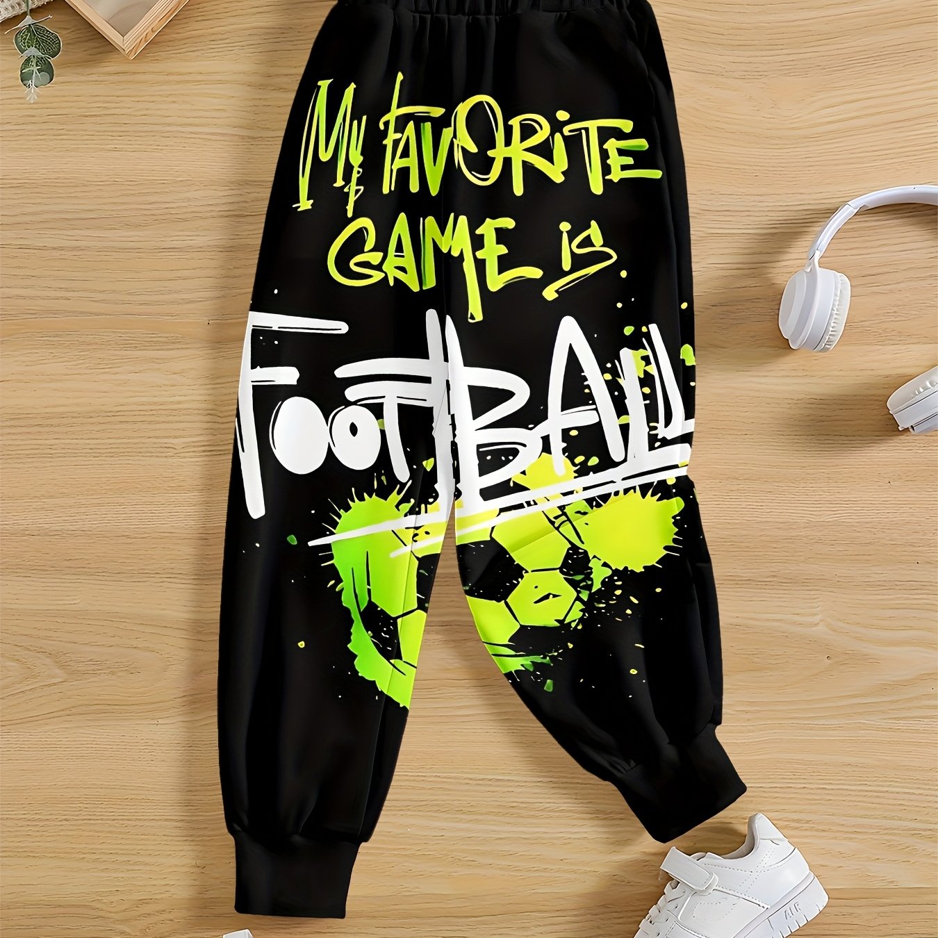Trendy 3d Print Long Pants For Boys, Featuring Stylish And Cool Patterns Of Football And Letters, Perfect For Outdoor Casual Wear, Sports Long Trousers.