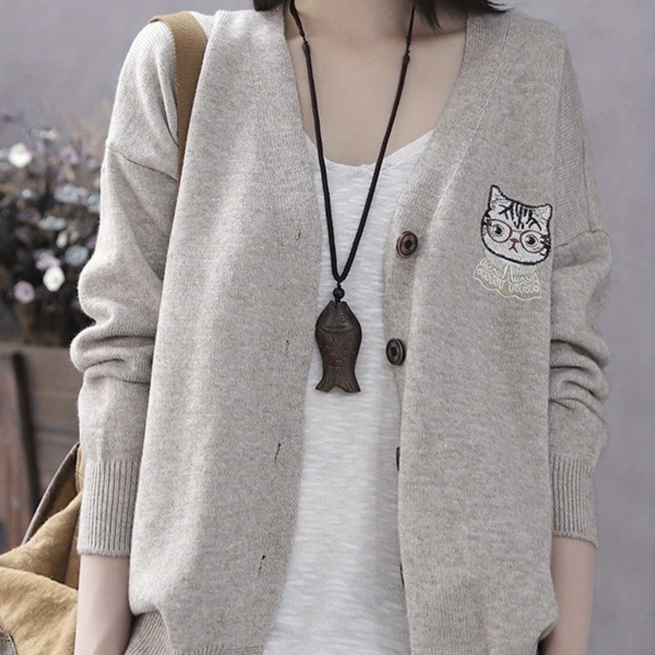 TEMU Women's Sweaters, Cardigans, Tops, Cardigans, Embroidery, Buttons, Sweaters, Sweaters, Fashion, Versatile, Daily, Commuting, , -back, Gentle,