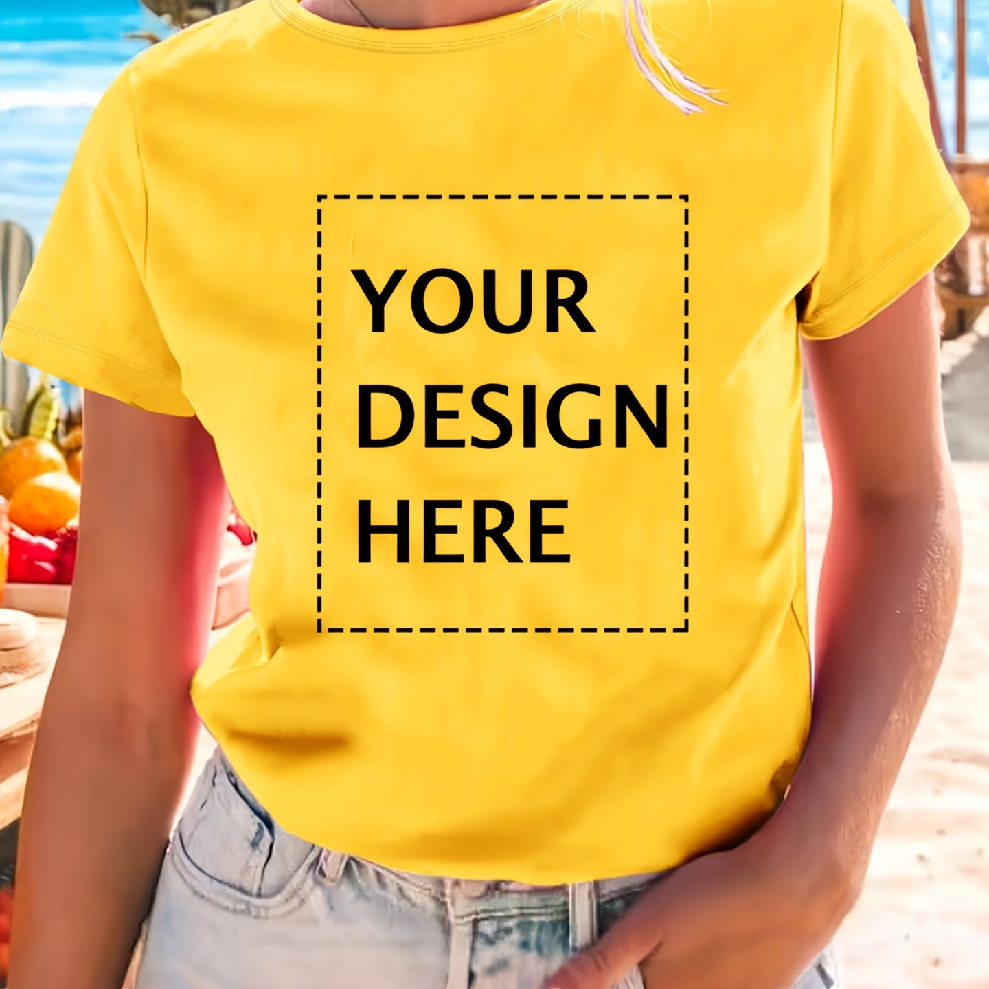 TEMU 3388# Custom-made Elegant Women's Short-sleeve T-shirt From , Fashionable For Commuting, Spring/summer, Machine-washable T-shirt, Customizable