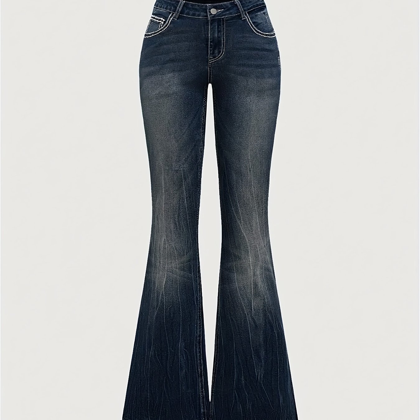 Women's Vintage Low-waist Flared Jeans With Cross Pocket Embroidery And Belt Embroidery Design