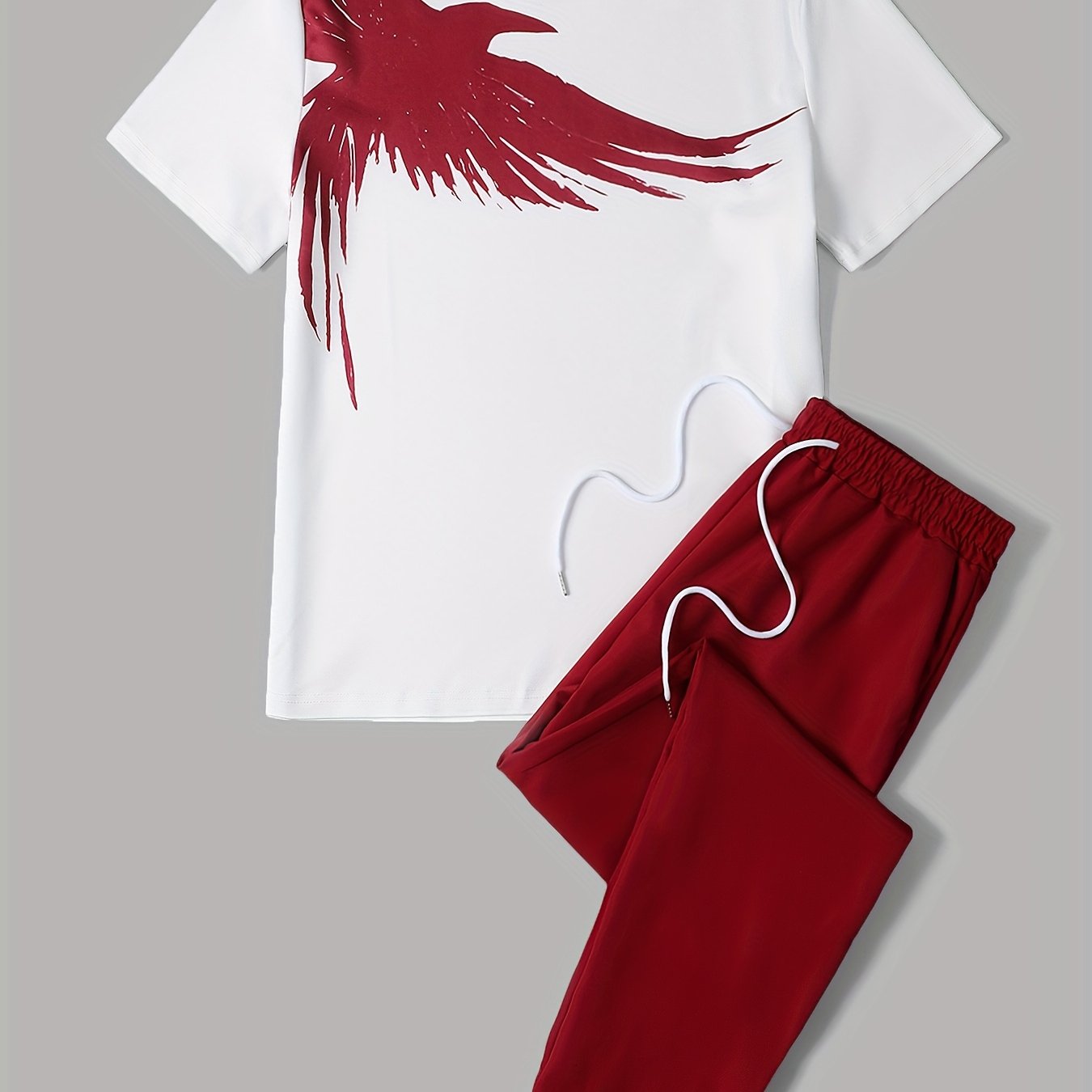 TEMU Men's Summer Casual 2pcs Athletic Set, Short Sleeve Crew Neck T-shirt And Long Pants, 100% Polyester, Slight Stretch, Knit Fabric, With Pocket