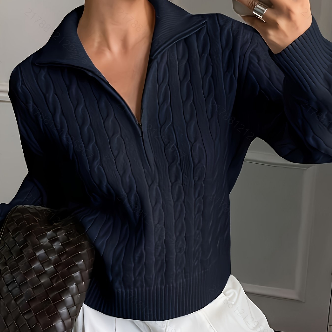 E-shop Damen-Pullover mit verdrehtem Reißverschluss Revers, lockerer Schnitt, Herbst/Winter, lässiger Stil, hochwertig stilvoll, Strickware für