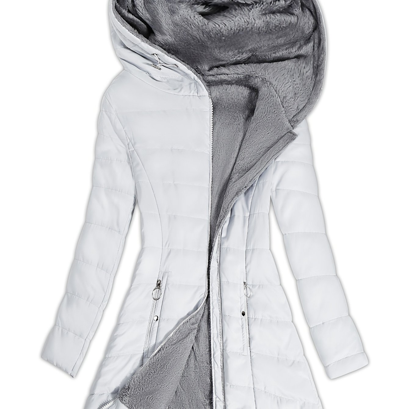 TEMU Elegant Special Warm Padded For Women, Zippered Long Sleeve Slim Fit Padded, Women's Casual Hem Jacket, Mid-length Lightweight Outerwear With