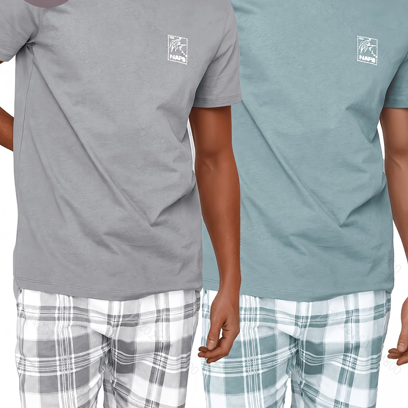TEMU 4pcs Summer Fashionable Casual Men's Pajama Set, Solid Color Top, Short Sleeve Shorts Comfortable Sleepwear Set