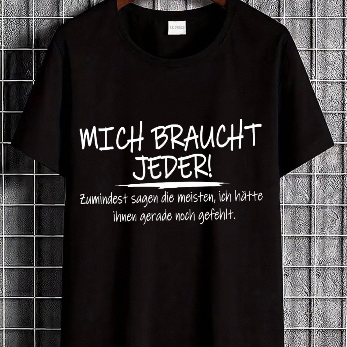 Image of Plus Size Casual T-shirt Featuring German Text Print, Big And Tall