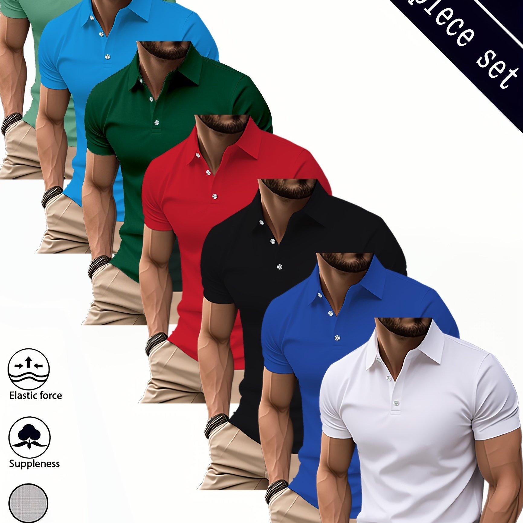 Image of 7-pc Summer 's Short-sleeved T-shirt Shirt Solid Color Light Board Casual Vacation Outdoor Camping Men's Shirt Golf Base Shirt