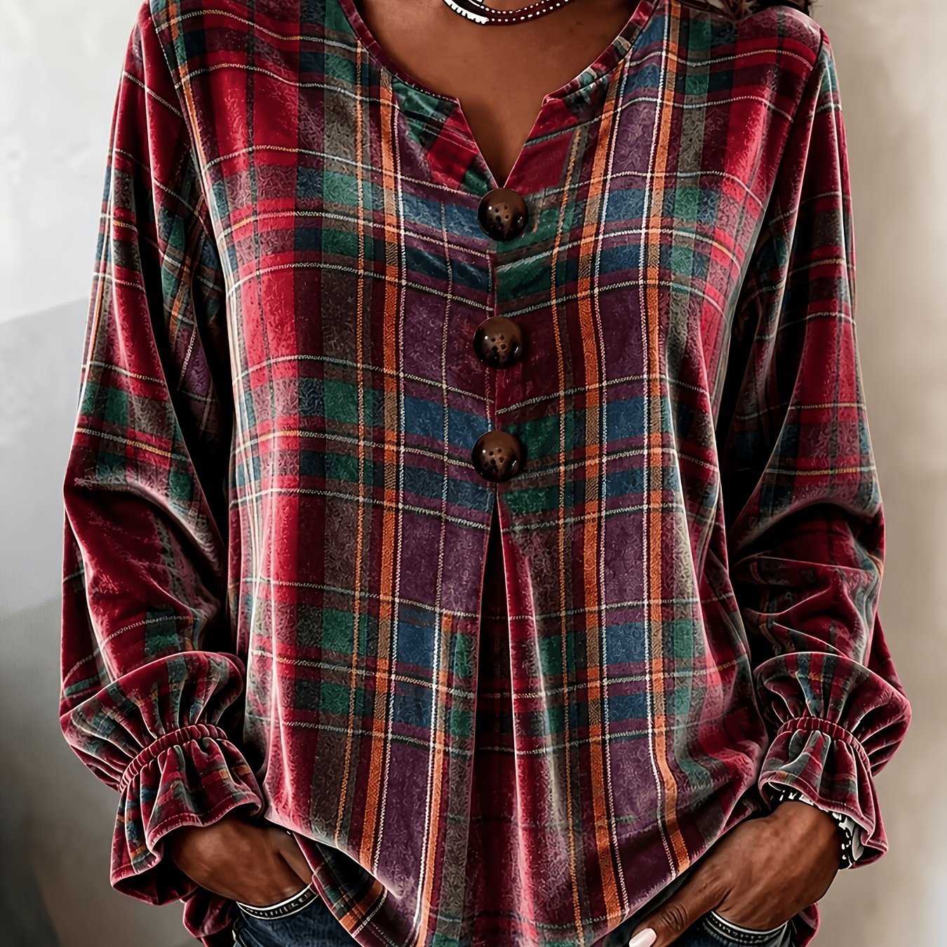 TEMU Plus Size, Casual Versatile Striped Velvet Print Plus-size All-match Top