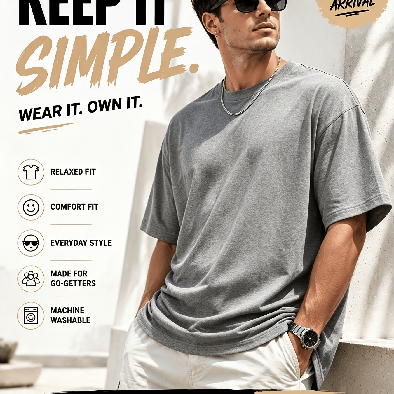 TEMU Plus Size Men's Casual Solid Short Sleeve T-shirt - Lightweight, Crew Neck, Ideal For Summer Outdoor Activities, Plus Size