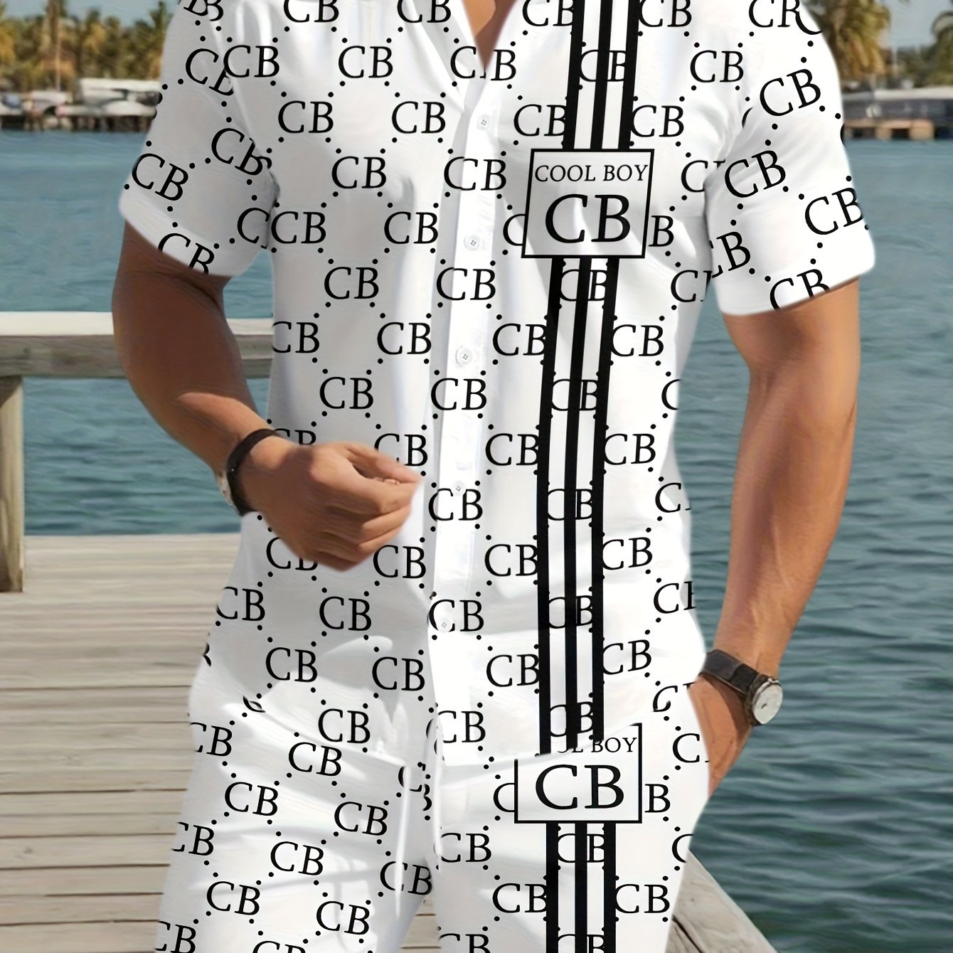 TEMU Men's Casual Stylish Shirt And Shorts Set