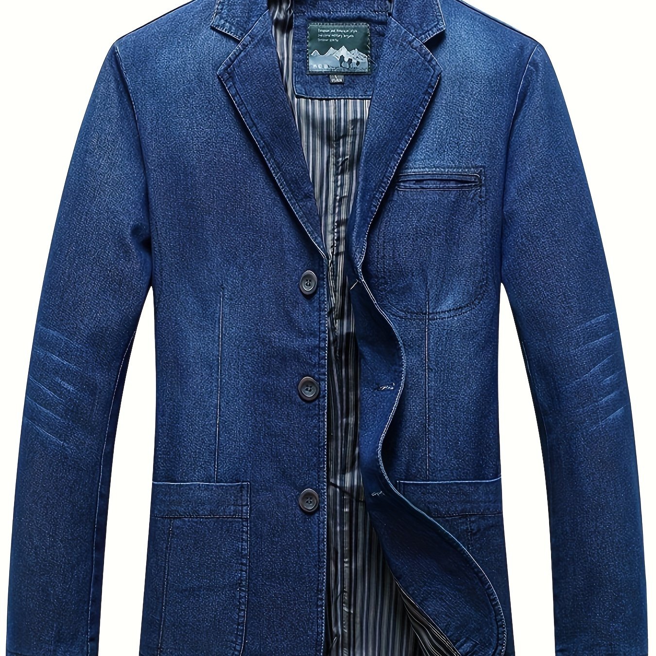 Image of 10382 Denim Blazer, Men's Casual Single-breasted Jacket With Notched Lapel & Patch Pockets, Versatile For Business, Casual, And Daily , Spring/autumn Suit Jacket