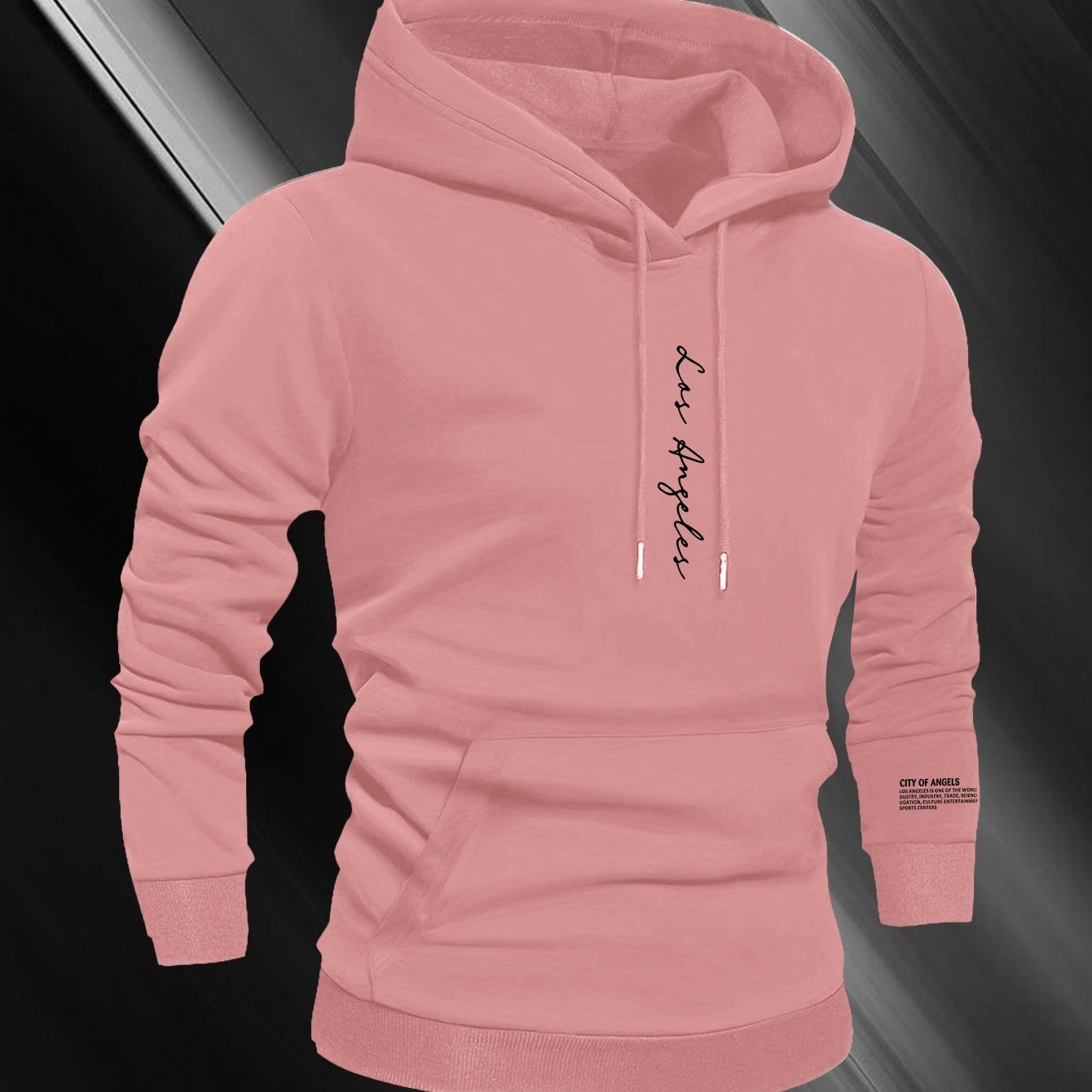 E-shop Los Angeles Richtungsabhängige Öffnung Frühling Herbst Neuer Druck Herren Fleece Kapuzenpullover mit Kängurutasche und Kordelzug
