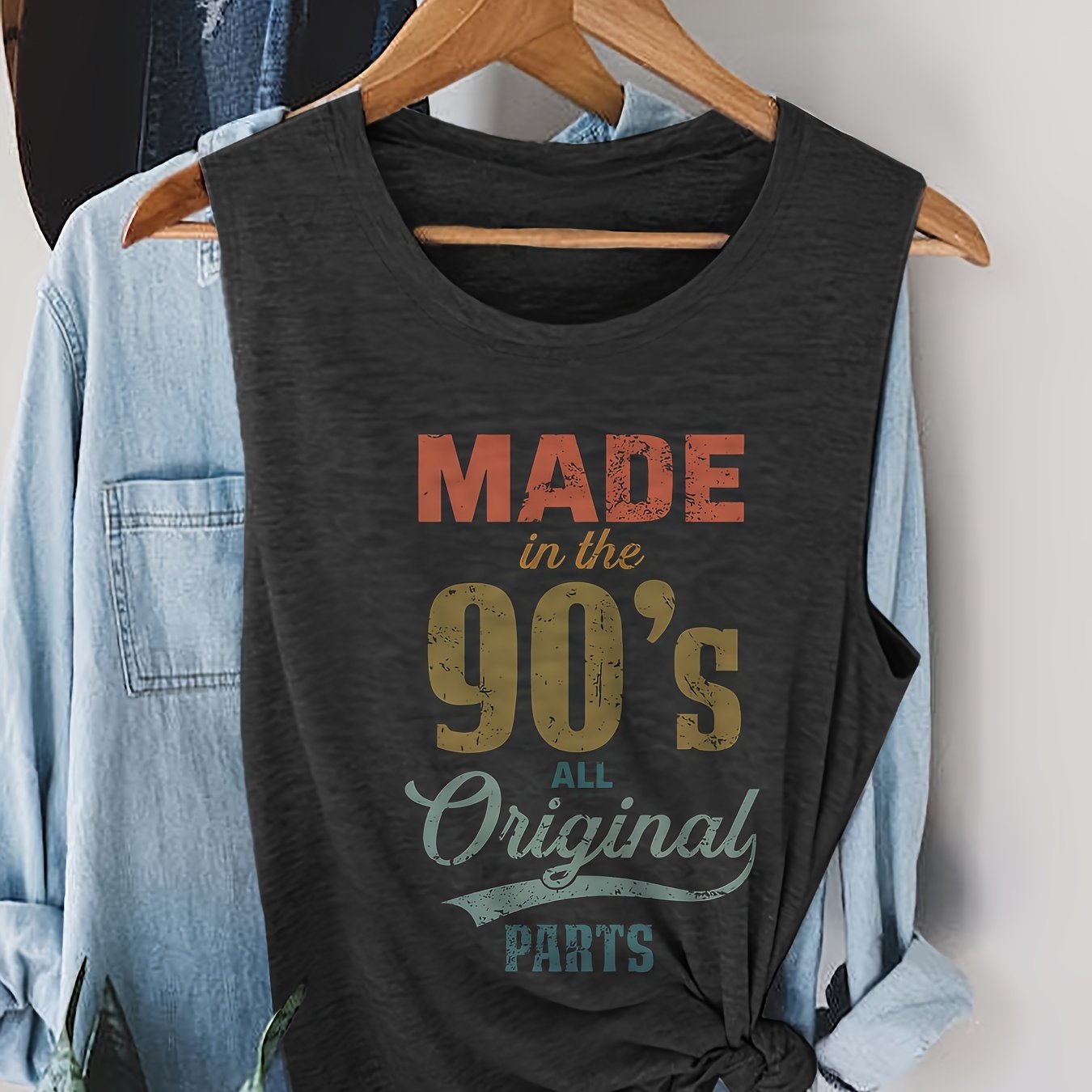 TEMU Camiseta Sin Mangas Vintage " en los 90s" con Estampado de - Elástica, Casual, Lavable a Máquina, para