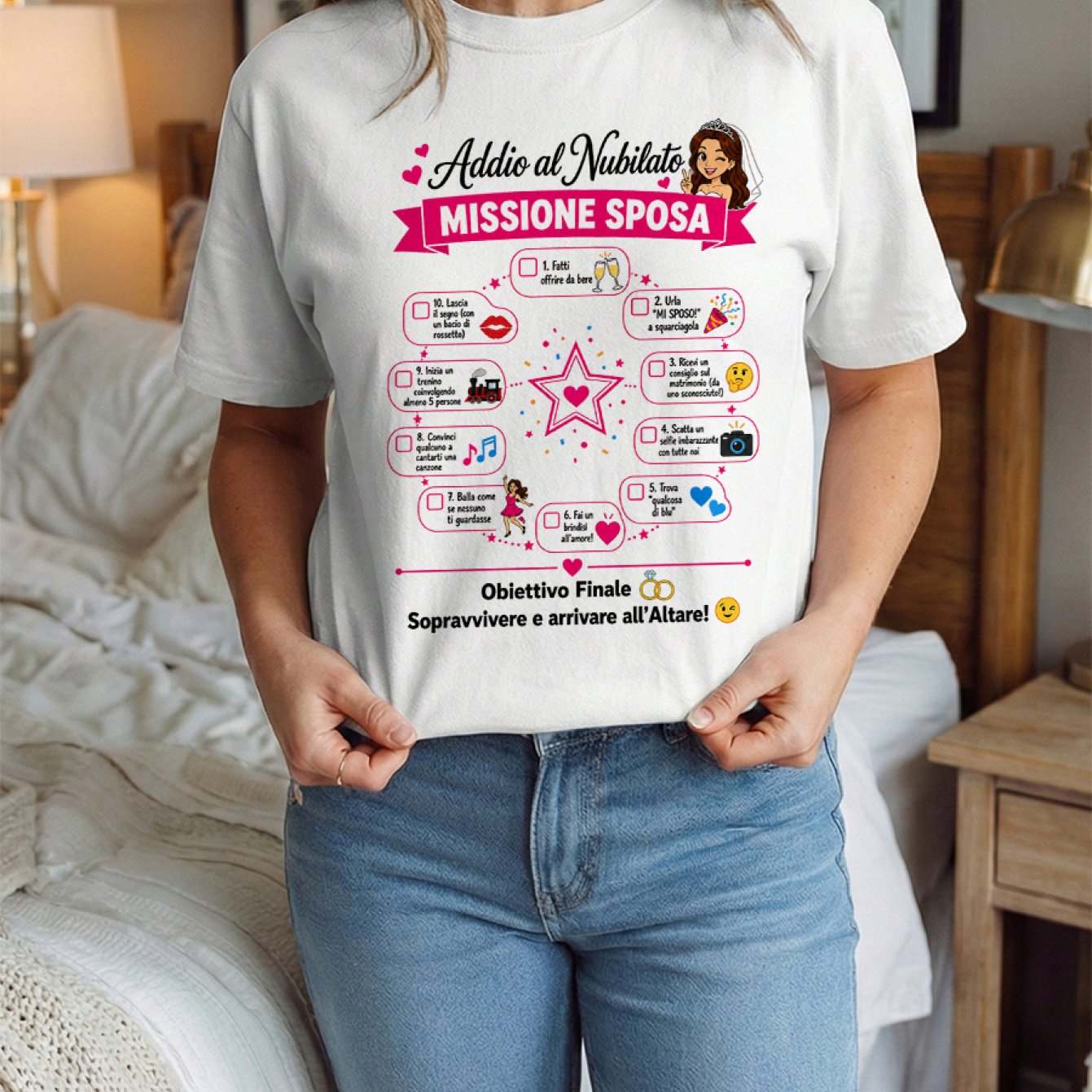 TEMU Italian-themed Bachelorette Party -shirt - Italian Bride Checklist Tee With Hunt, Bridesmaid Gift Suitable For Hen Night, Spring Summer Fall