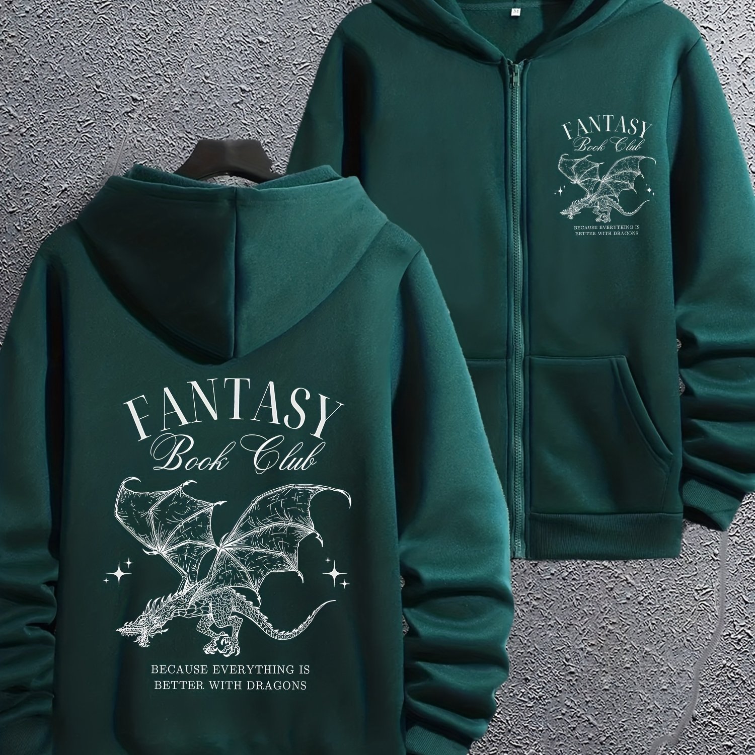 TEMU Fashionable And Trendy, Dynamic, Casual Men's Fleece-lined Long-sleeved Jacket With Zipper - Unique Fox And Print Design, Lightweight And