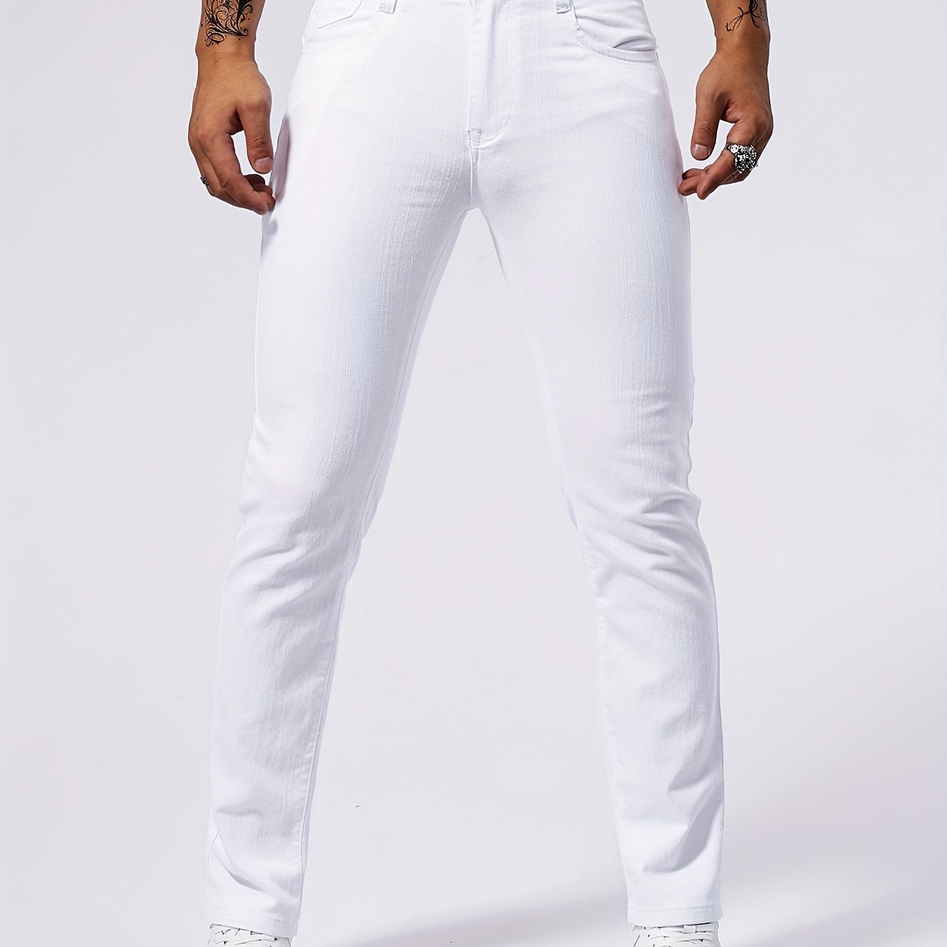 [] Men' Jeans, Street Style Slightly Elastic Slim Fit Jeans, Comfortable And Durable Fabric With Holes, Suitable For Daily Casual Outdoor Wear In , Autumn Menswear