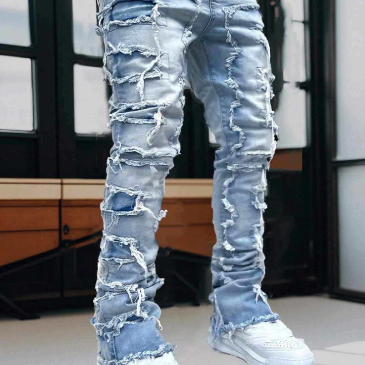 Image of [hme] -autumn Korean Streetwear! Fringed Cuffs For . Stretchy Washed Denim: Tough, Comfy, No Tightness. Slim Micro-flare Shapes Legs Well, Great For Everyday Outdoors, All-year Wear