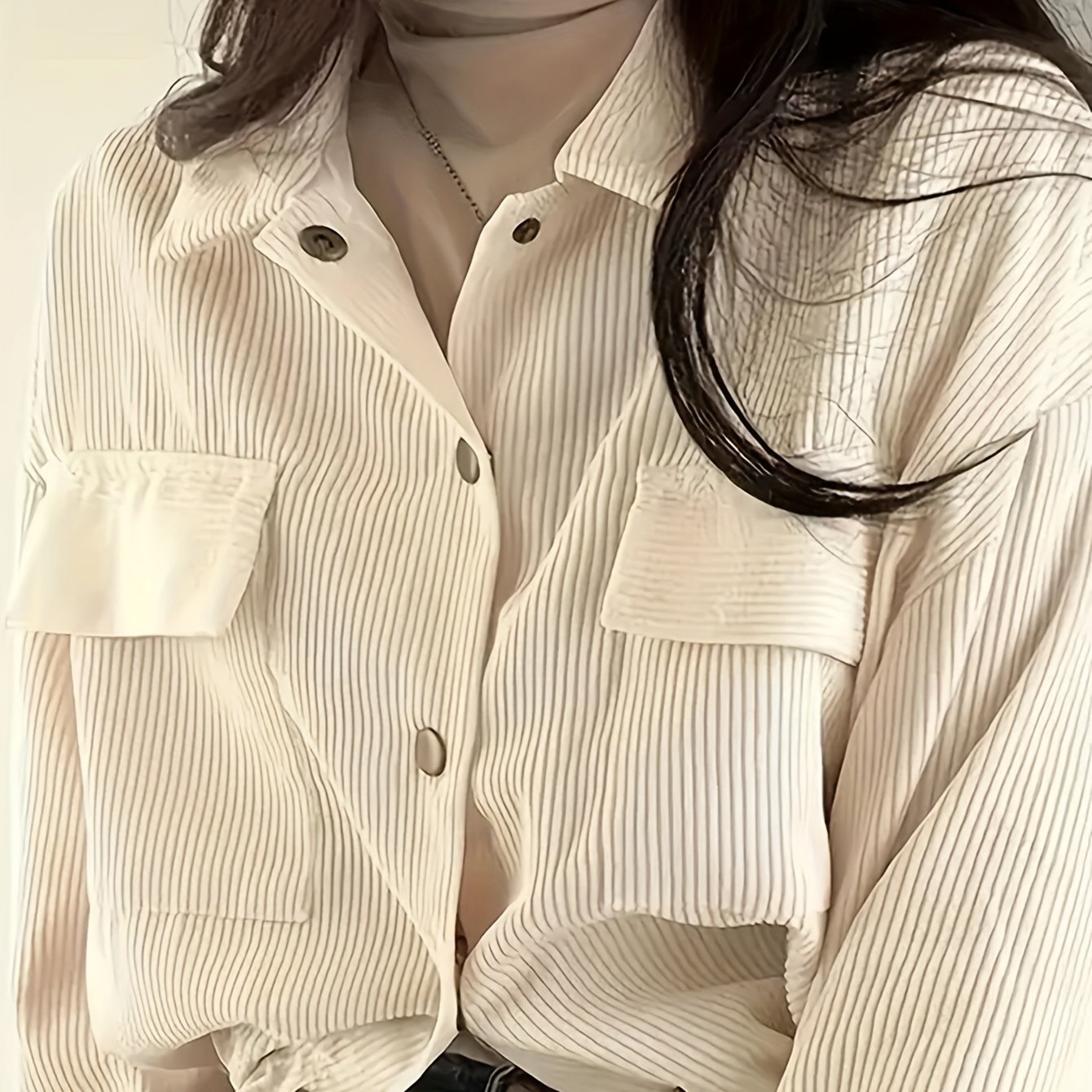 Image of Beautiful Ladies' Jacket On, 's Day Arrivals, Women's Jacket , Solid Color Corduroy Pocket Lapel Long-sleeved Coat Casual Jacket Cardigan, Suitable For Casual To Semi-formal Attire, Layered Wear